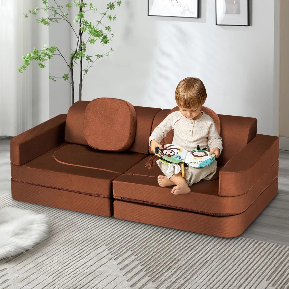 3 Playpals 12PCS Modular Kids Sofa Play Couch DIY Child Foam Playset - Brown, 3 of 3