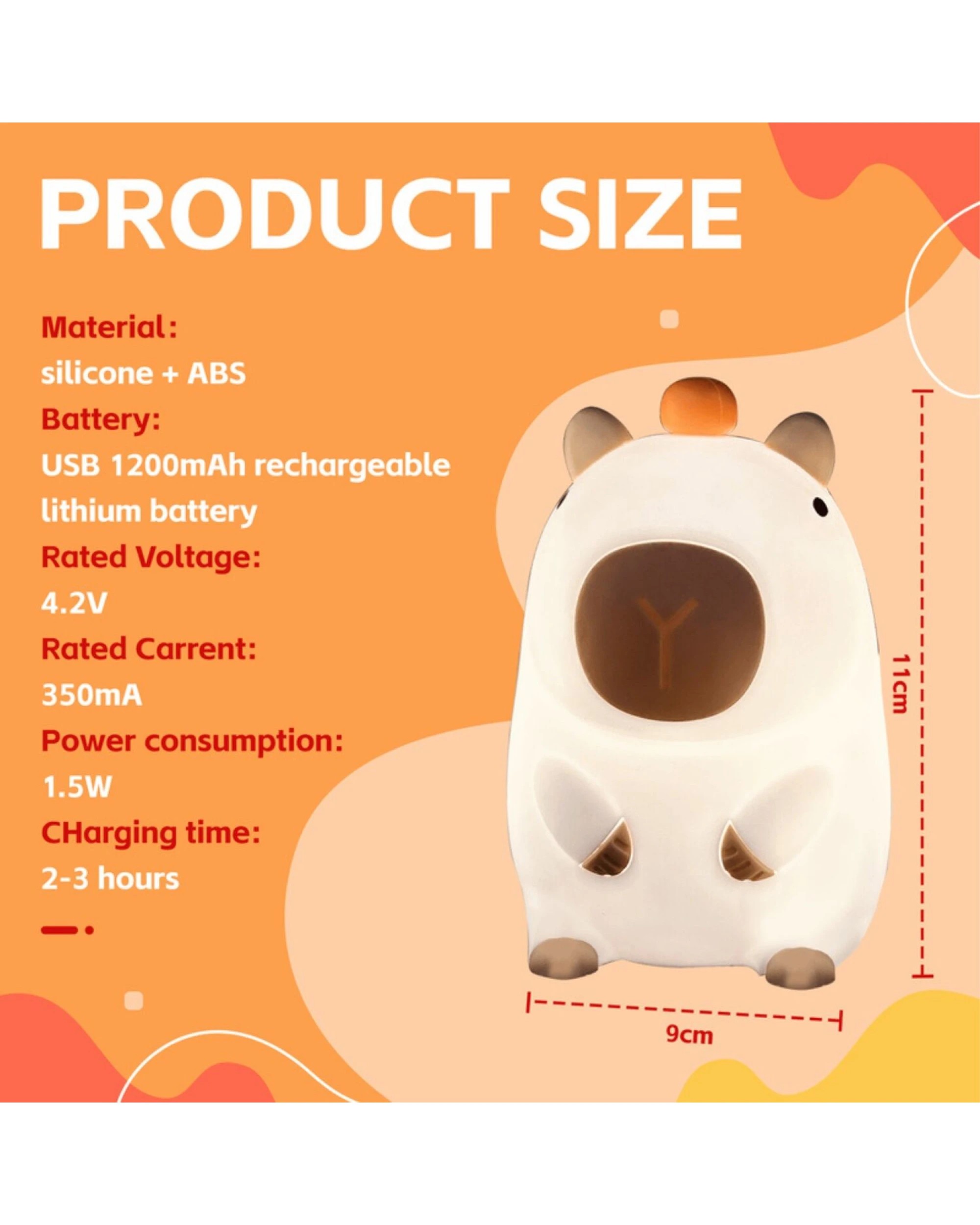 8 Brillar Cute Squishy Colour Changing Night Light for Kids - Capybara, 8 of 8