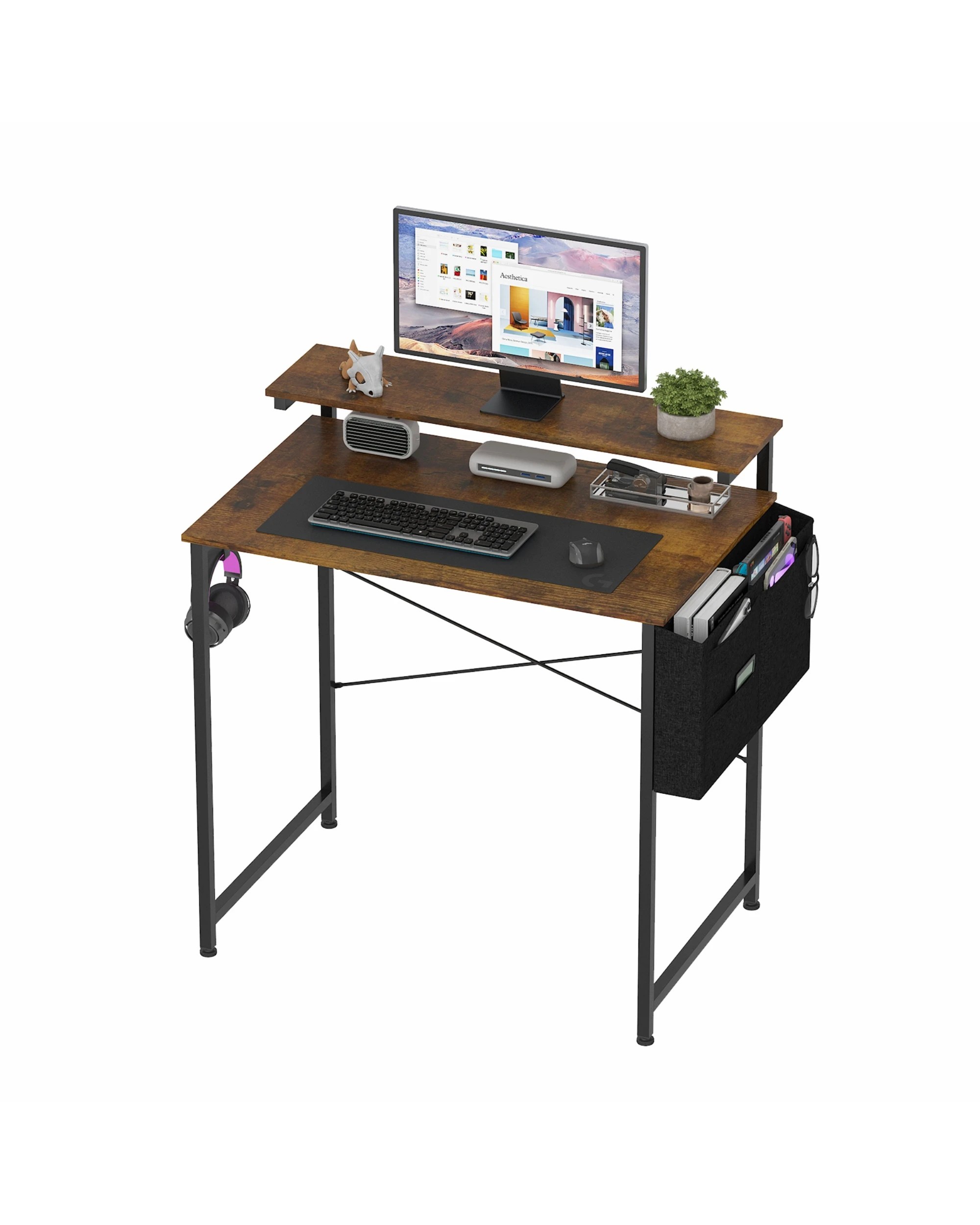4 Advwin 80cm Small Computer Desk with Adjustable Monitor Stand and Storage Bag, 4 of 10