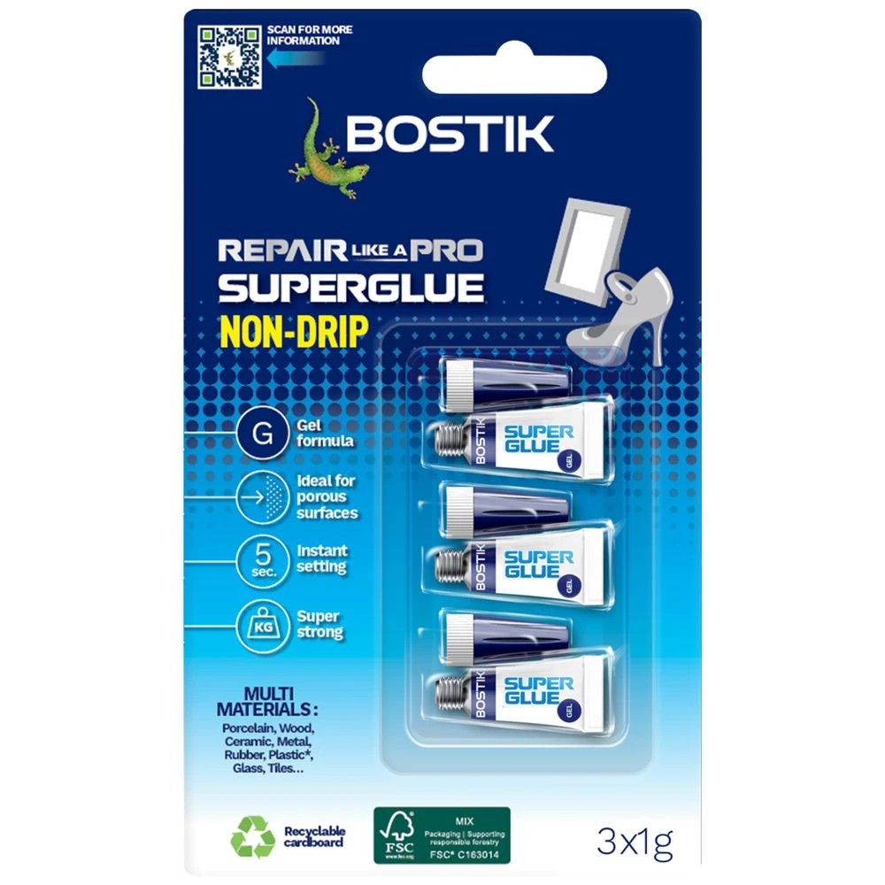 1 Bostik Super Glue Gel 1g 3 Pack, 1 of 1