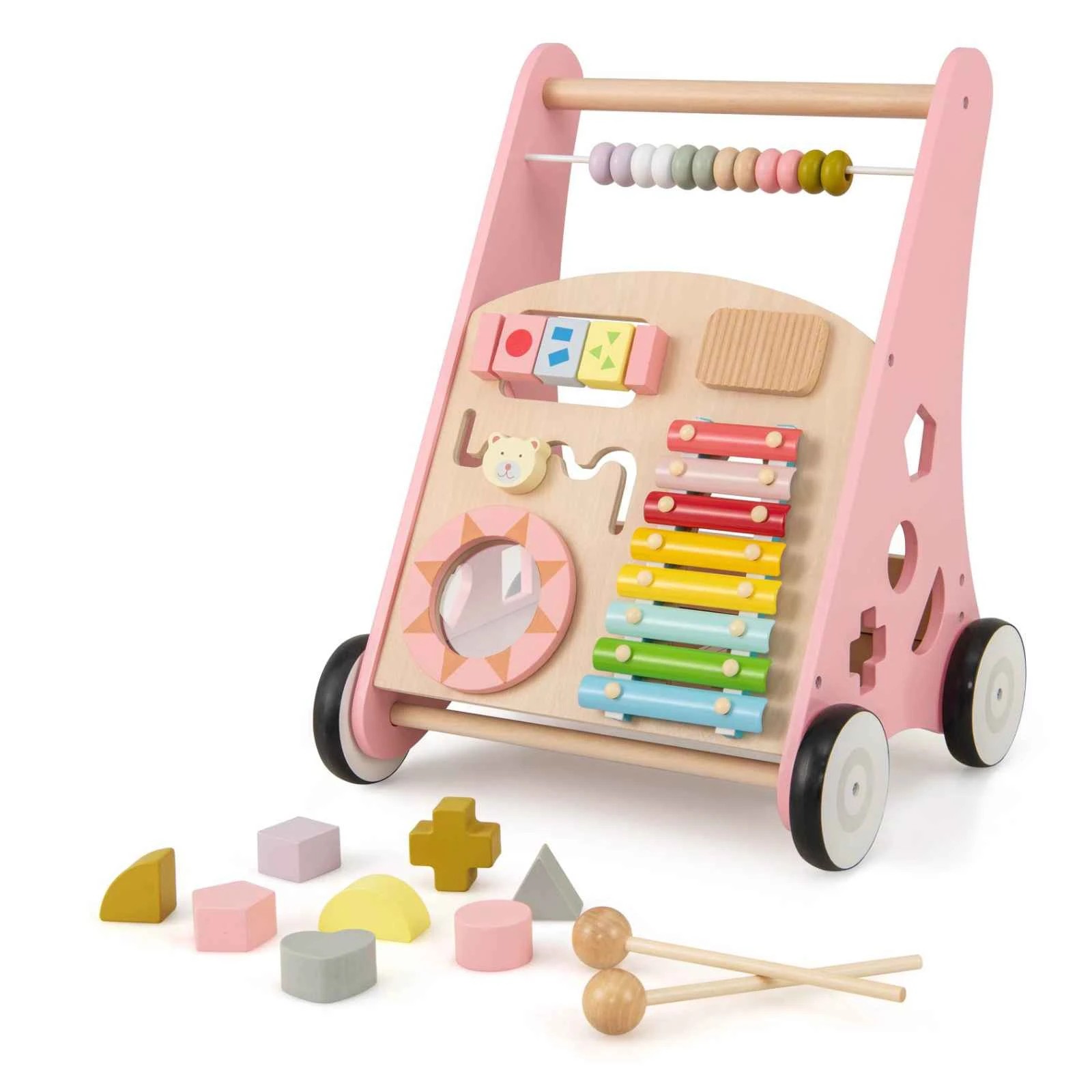 1 Costway Wooden Walker Push Walker Activity Center Toy - Pink, 1 of 1