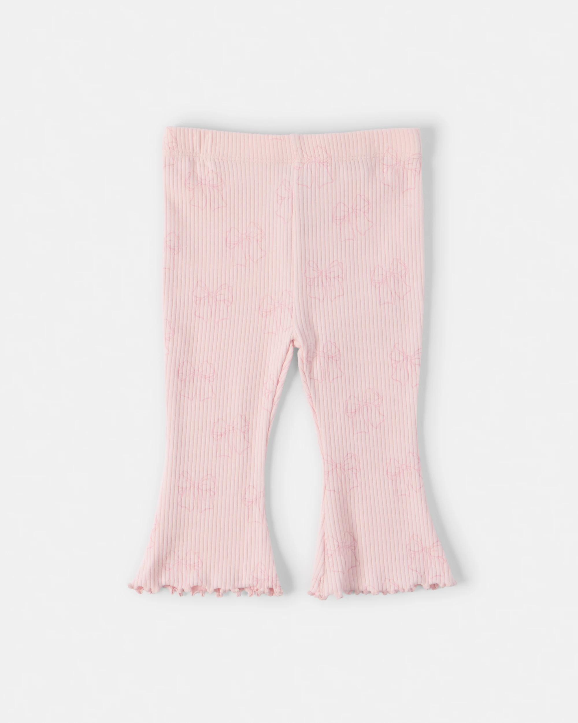 1 Cotton Rib Flare Leggings Pink Bow, 1 of 3