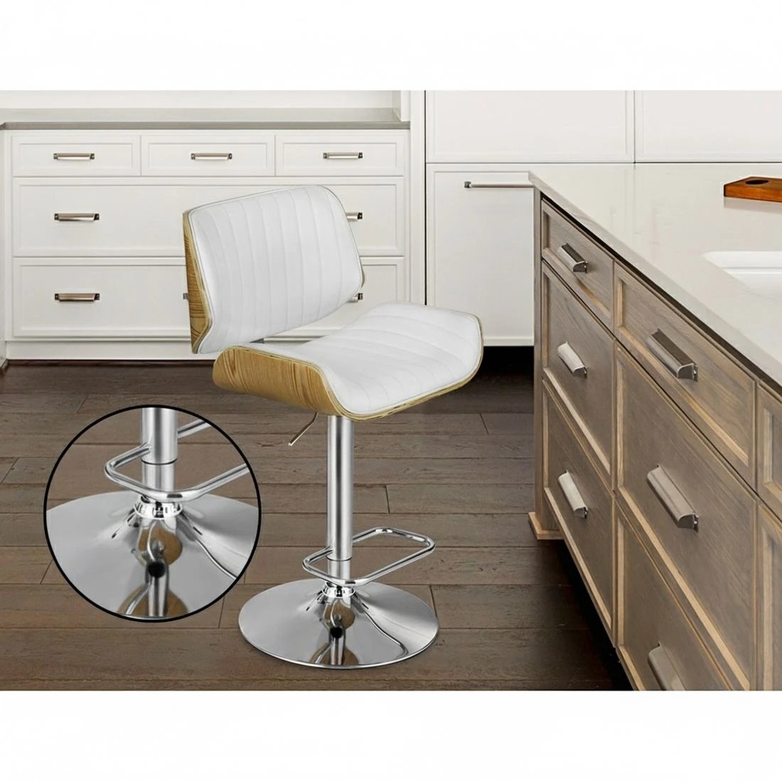5 Artiss Bar Stools Swivel Leather Chairs Wooden - White, 5 of 6