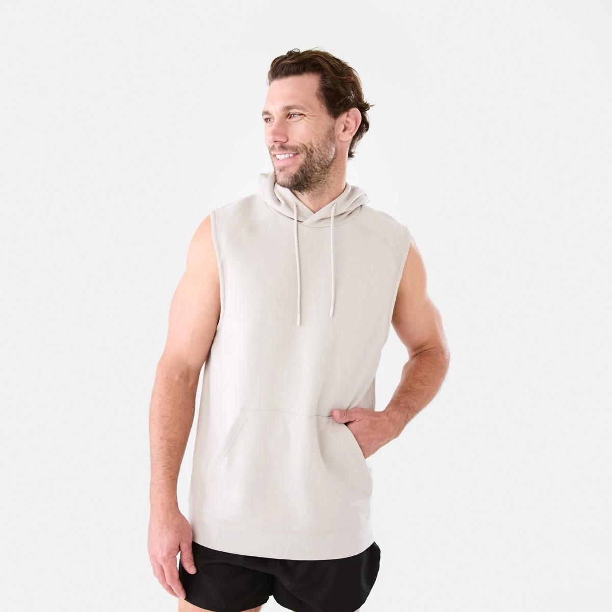 1 Active Mens Sleeveless Hoodie Sil Beige, 1 of 6