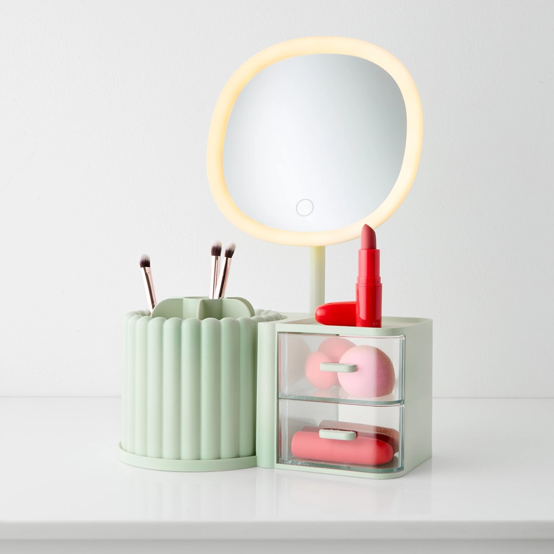 2 Cosmetic Organiser with Mirror - Sage, 2 of 10