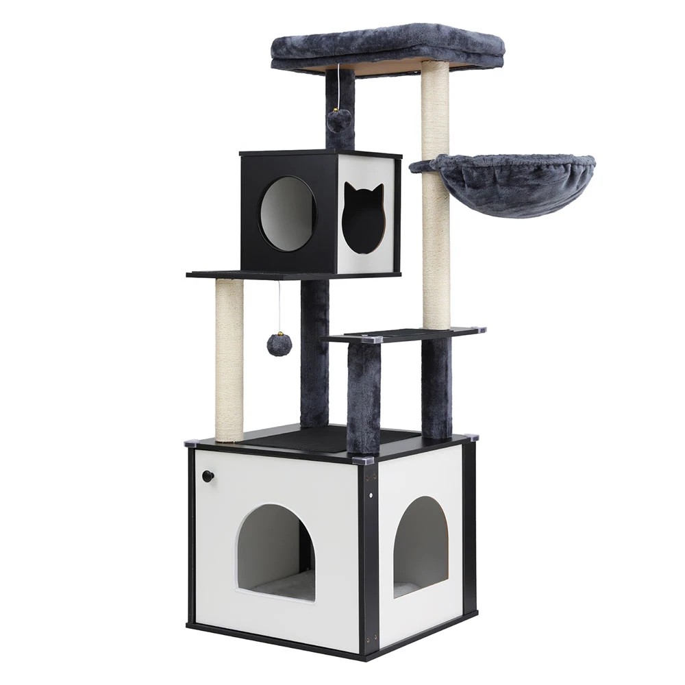 1 i.Pet Cat Tree Tower Scratching Post Scratcher 144cm Wood Bed Condo House Cabinet - Multi, 1 of 5