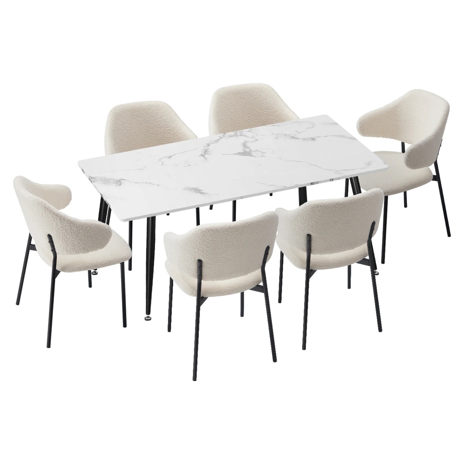 1 Oikiture 120cm Rectangle Dining Table with 6PCS Dining Chairs Sherpa - Multi, 1 of 9
