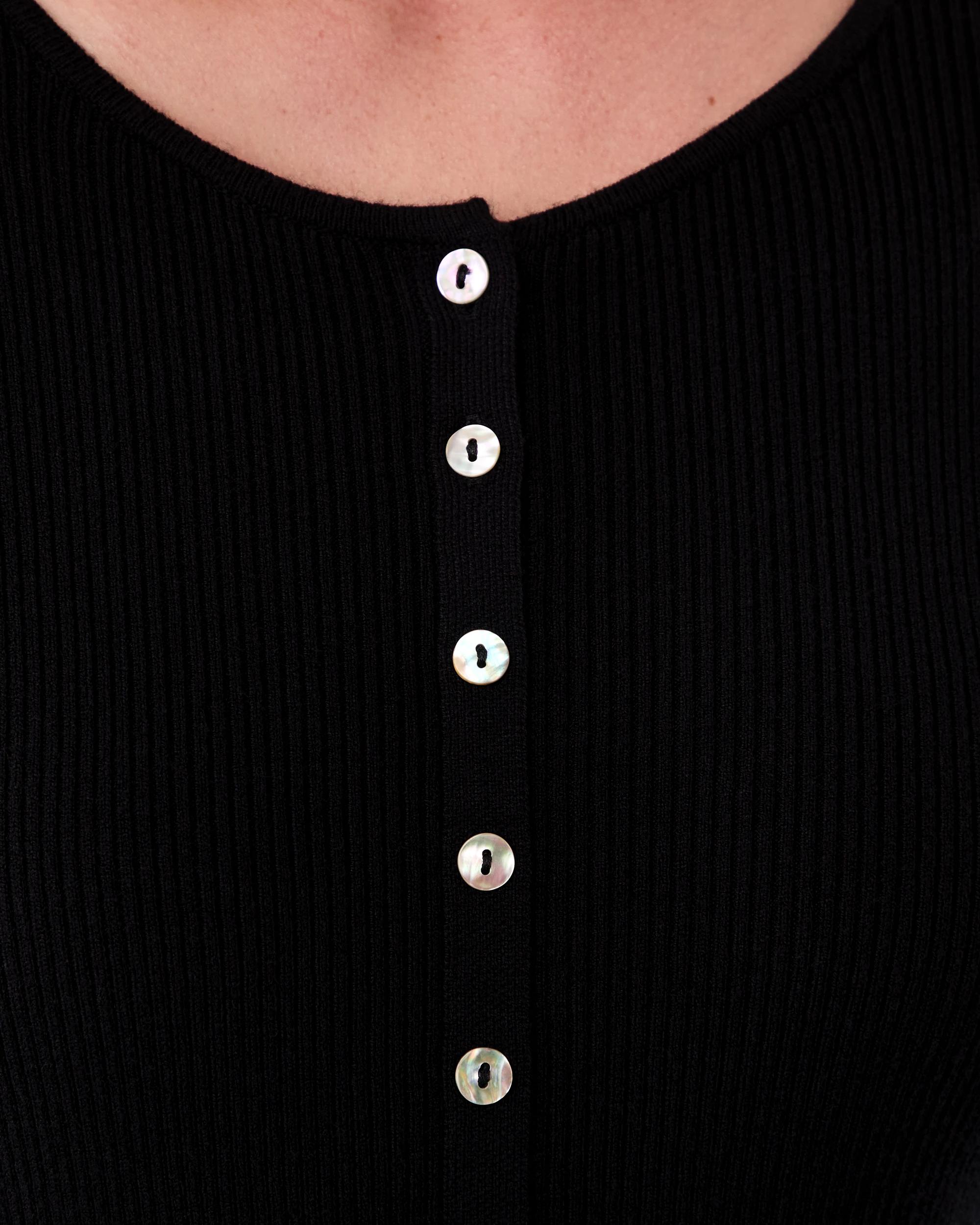 5 Long Sleeve True Knit Button Through Midi Dress Black, 5 of 6