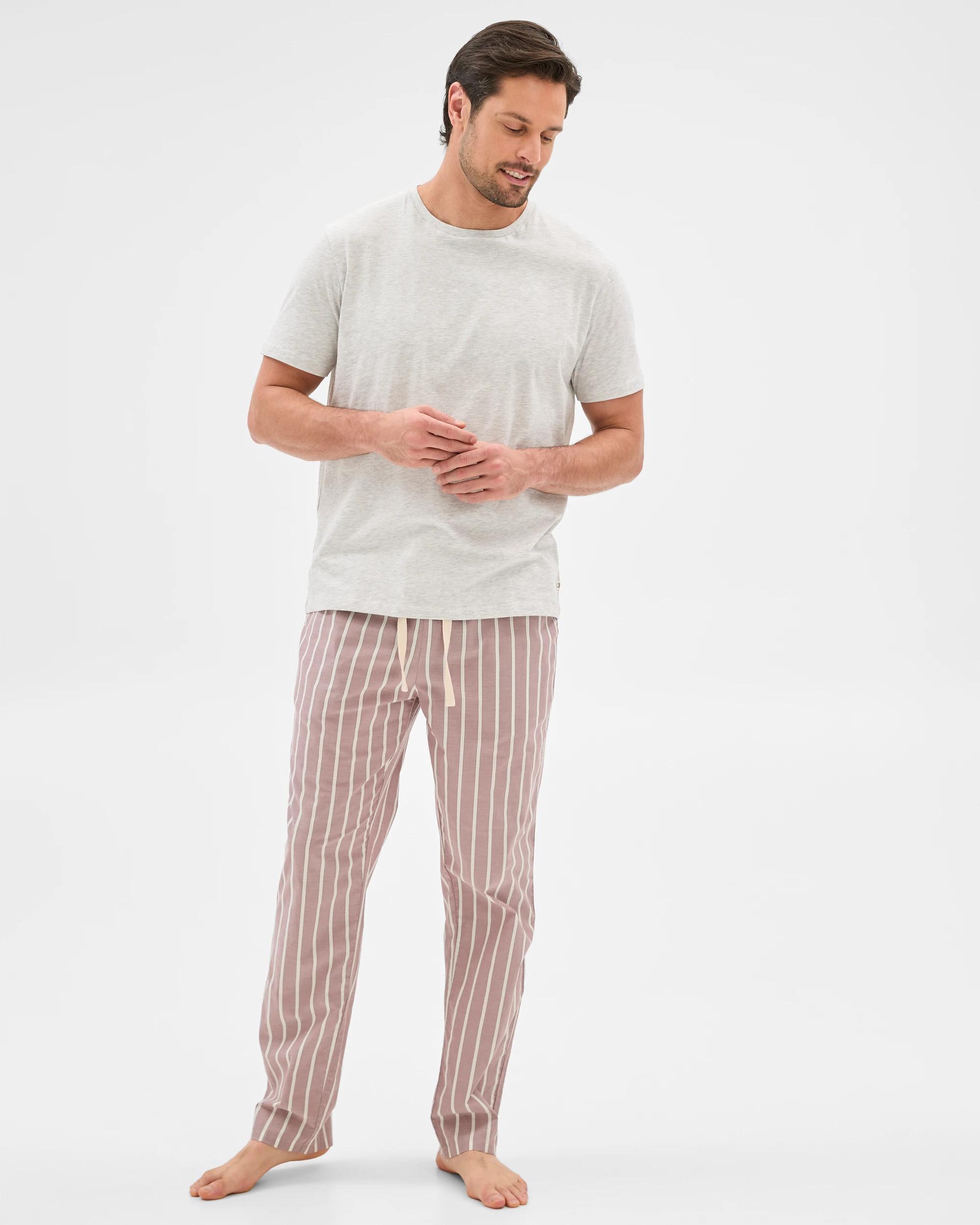 3 Target Mens Australian Cotton Jersey/poplin Pyjama Set GREY MARLE/ RED STRIPE, 3 of 8