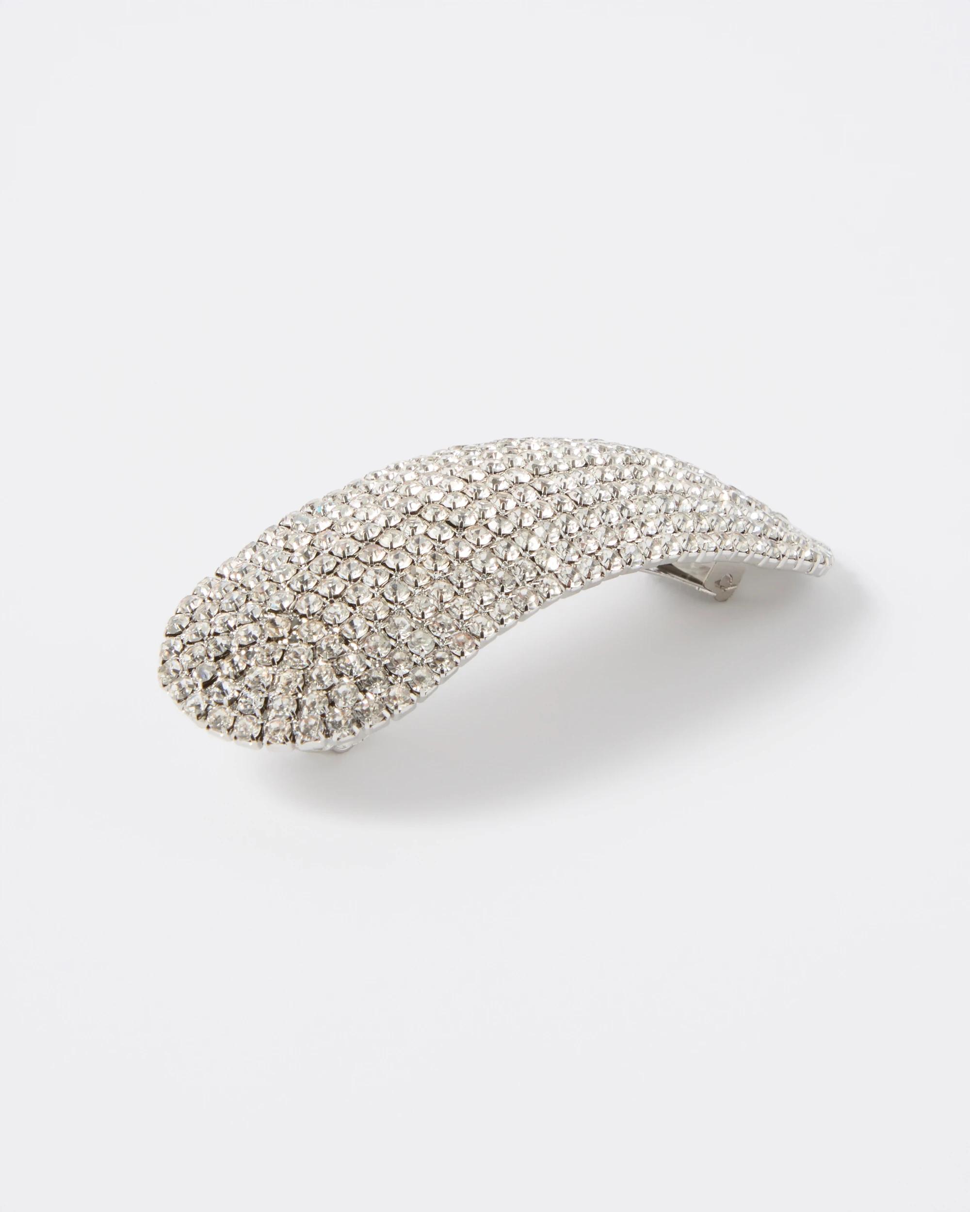 2 Silver Tone Diamante Sparkly Barrette Hair Clip Silver, 2 of 3
