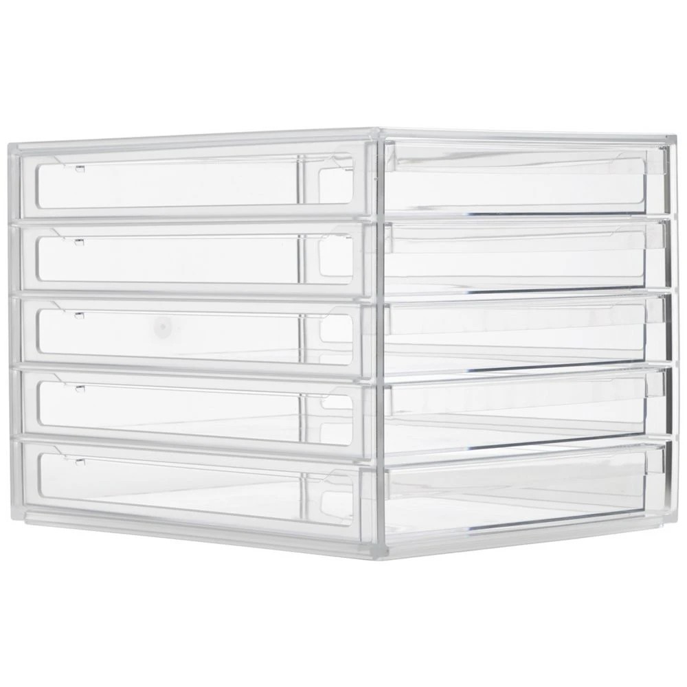 1 J.Burrows Desktop File Organiser 5 Drawer Clear, 1 of 4