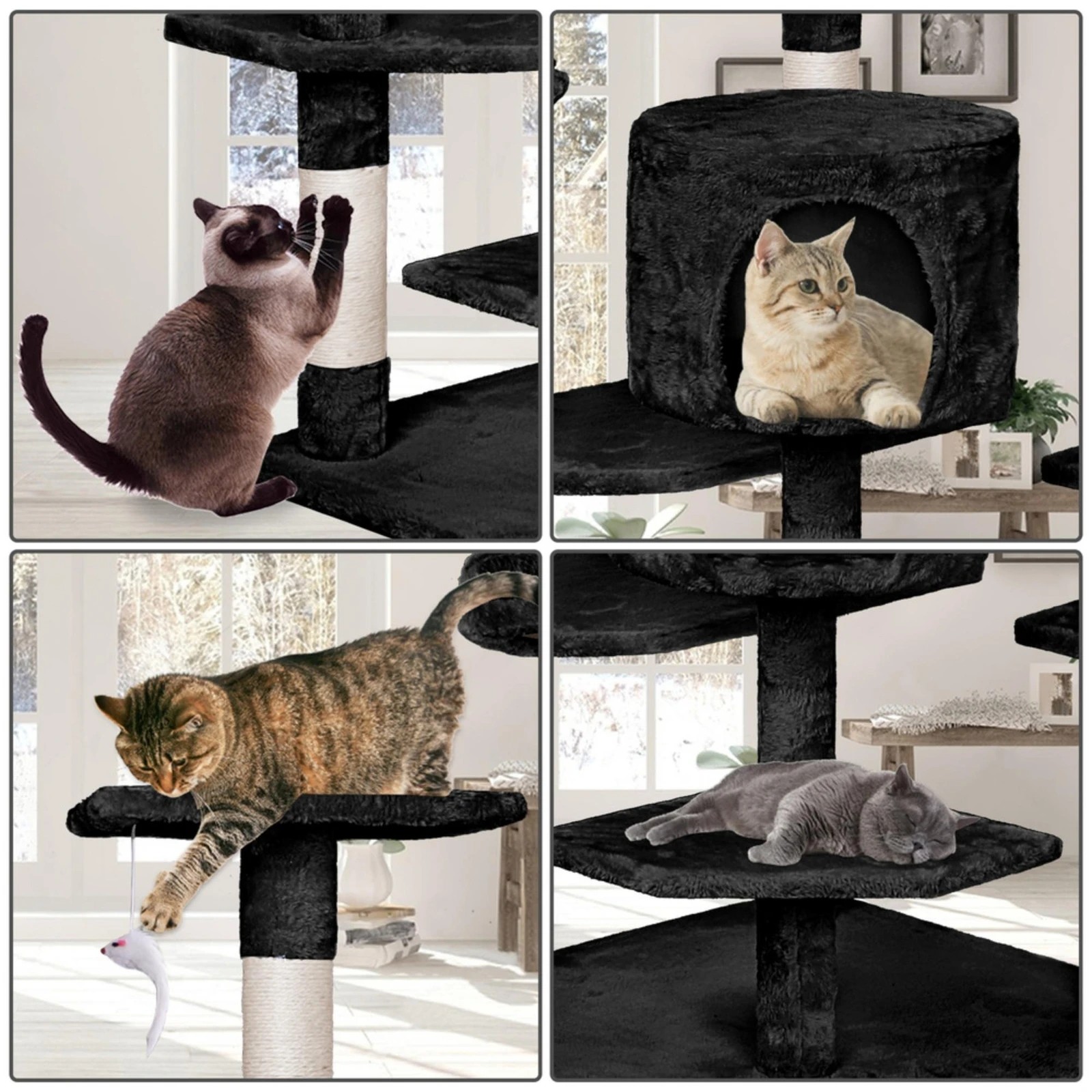 4 Beastie Cat Tree Scratching Post 203CM - Black, 4 of 4