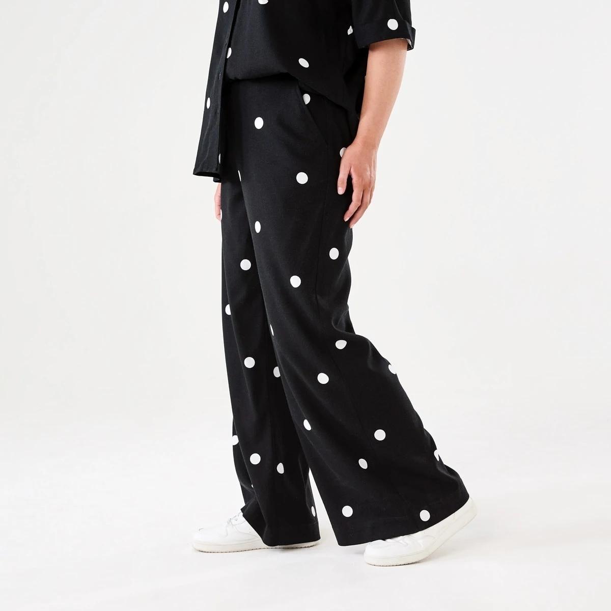 2 Textured Wide Leg Pants POLKA DOT BLACK, 2 of 6