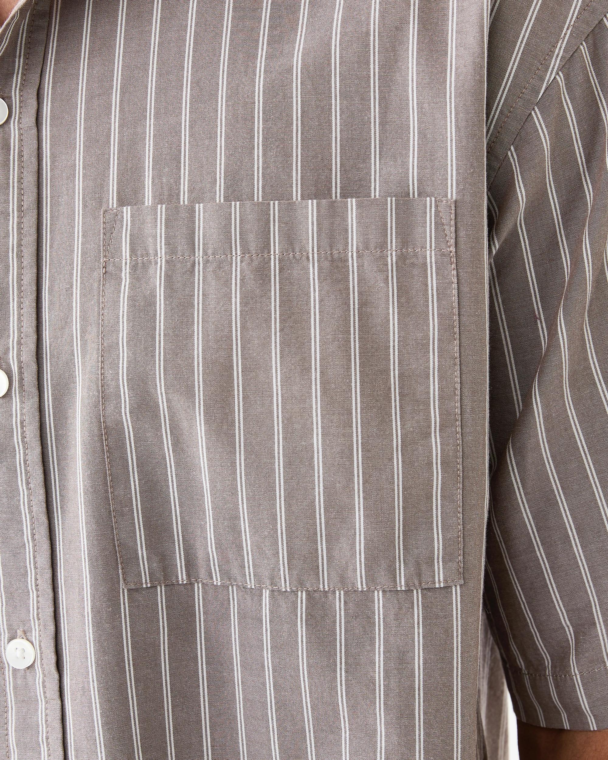 6 Short Sleeve Boxy Poplin Stripe Shirt Brn Stripe, 6 of 7