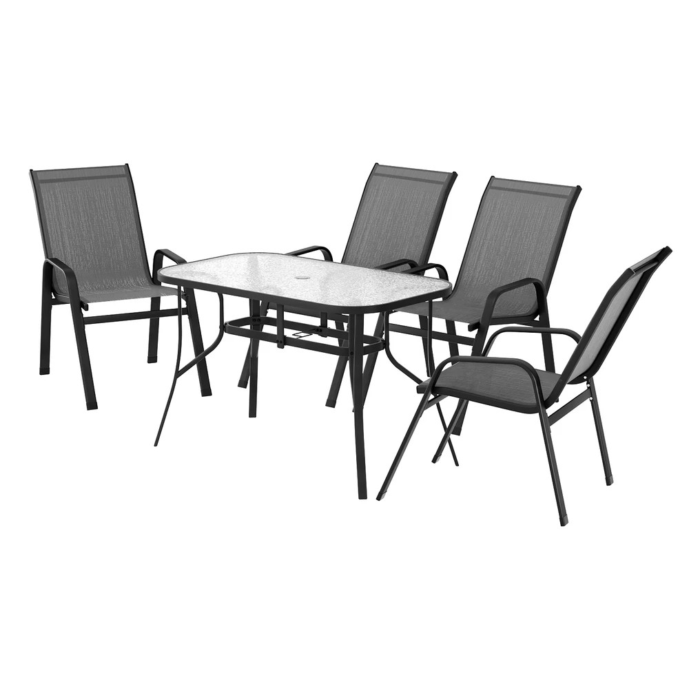 1 Gardeon 5PC Outdoor Dining Set Table and Chairs Patio Furniture Bistro Set Garden - Grey, 1 of 6