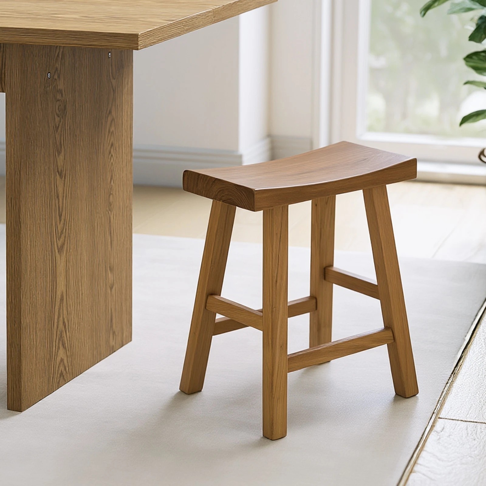 3 Oikiture Wooden Stool Elm Wood Kitchen Dining Stool Café Seat Timber - Natural, 3 of 9
