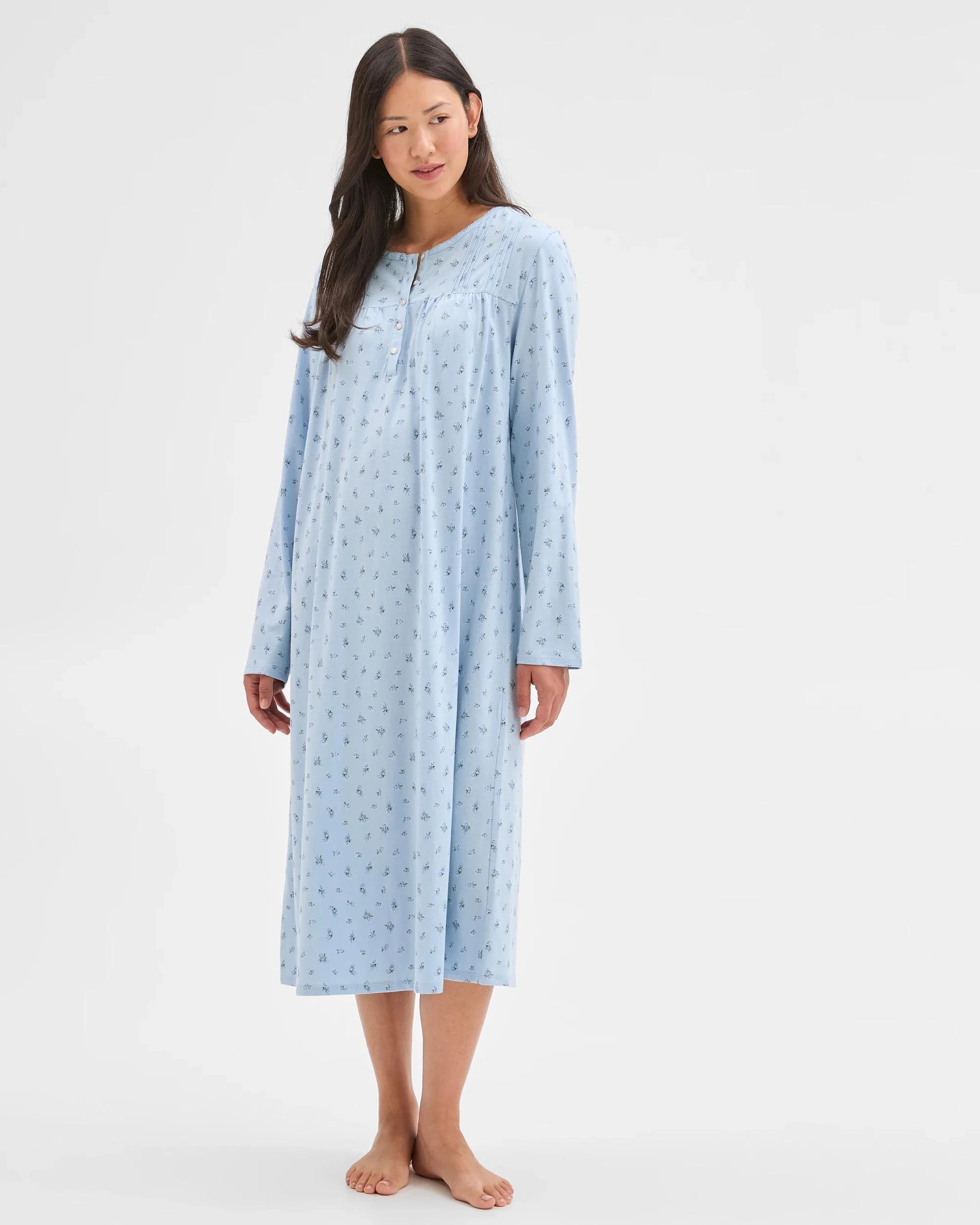 4 Target Woman Australian Cotton Long Sleeve Traditional Pintuck Nightie BLUE BOW, 4 of 6