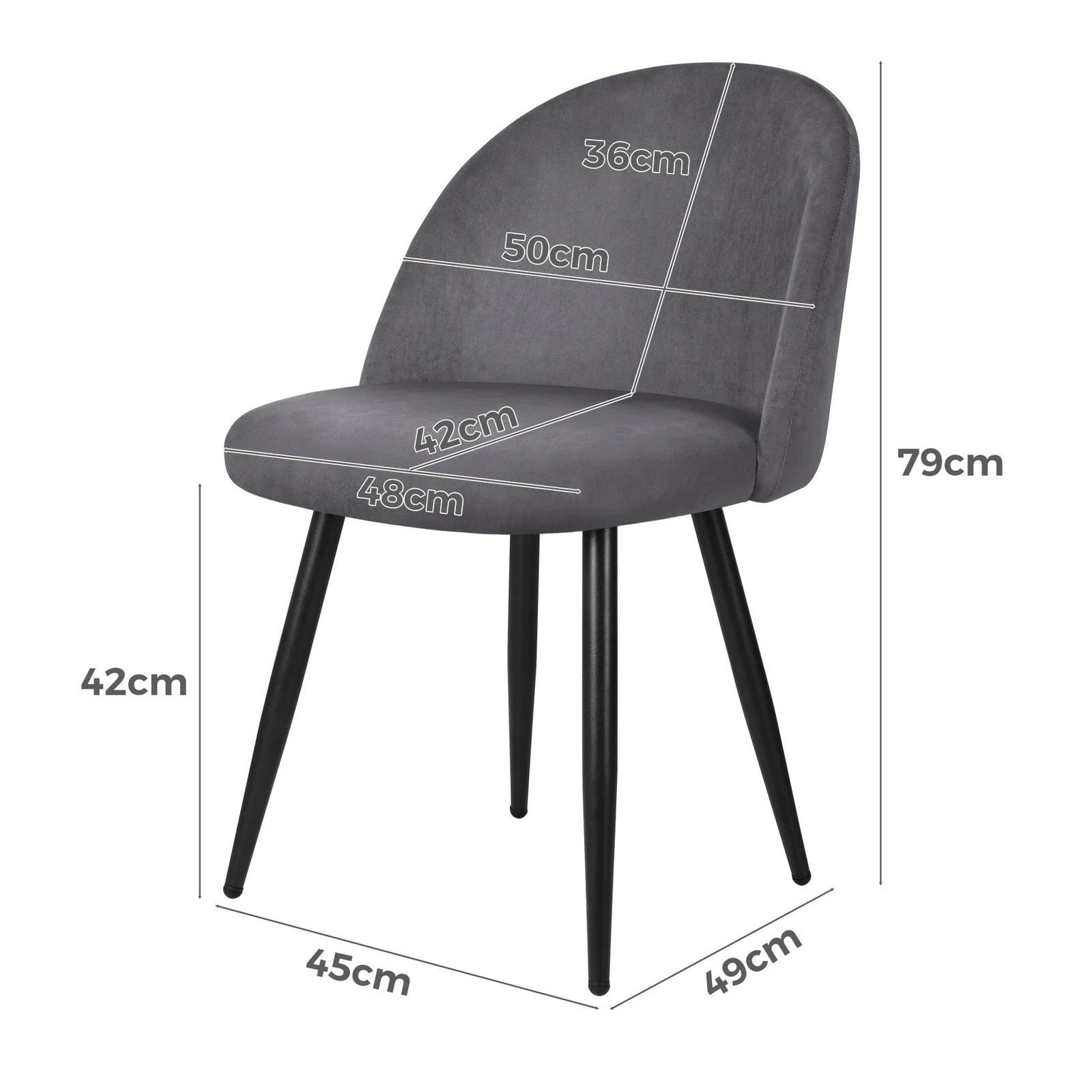 8 Alfordson 2x Dining Chairs Kitchen Accent Lounge Seat Metal Velvet - Grey, 8 of 9