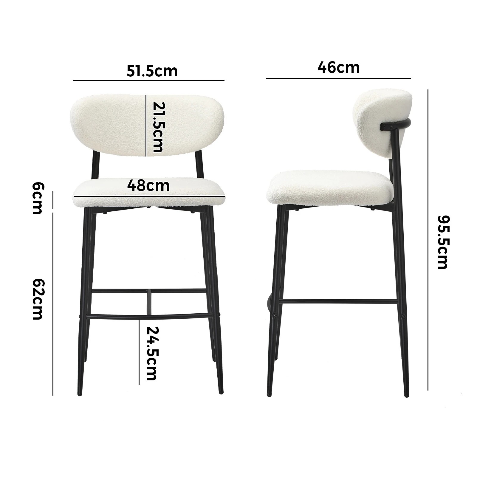 7 Oikiture 4x Bar Stools Kitchen Stool Counter Chair Boucle Fabric
 - Black, 7 of 7