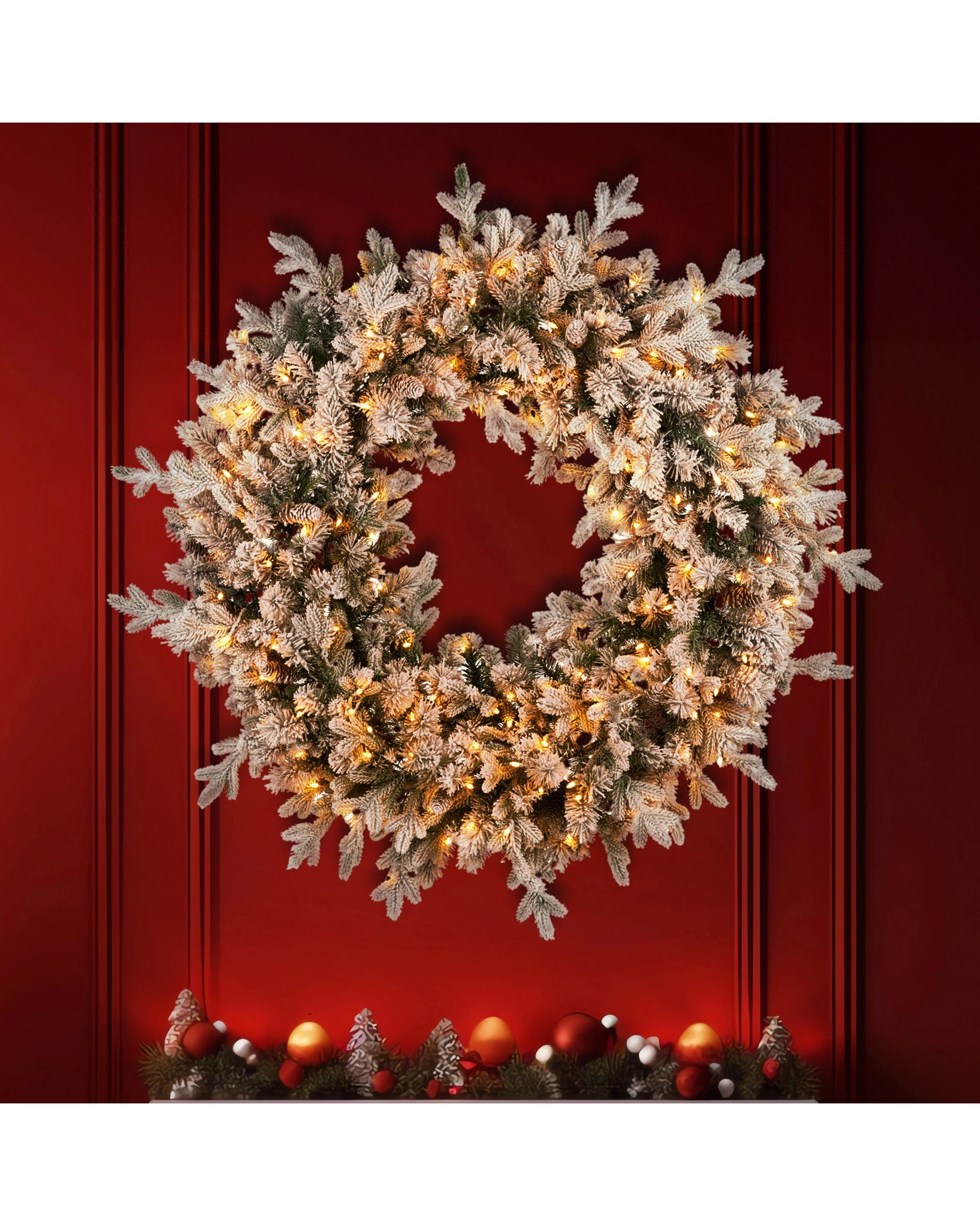 7 Christabelle Large 1.2m Christmas Wreath Snowy Dorchester with LED Lights Front Door Decoration Ornament, 7 of 8