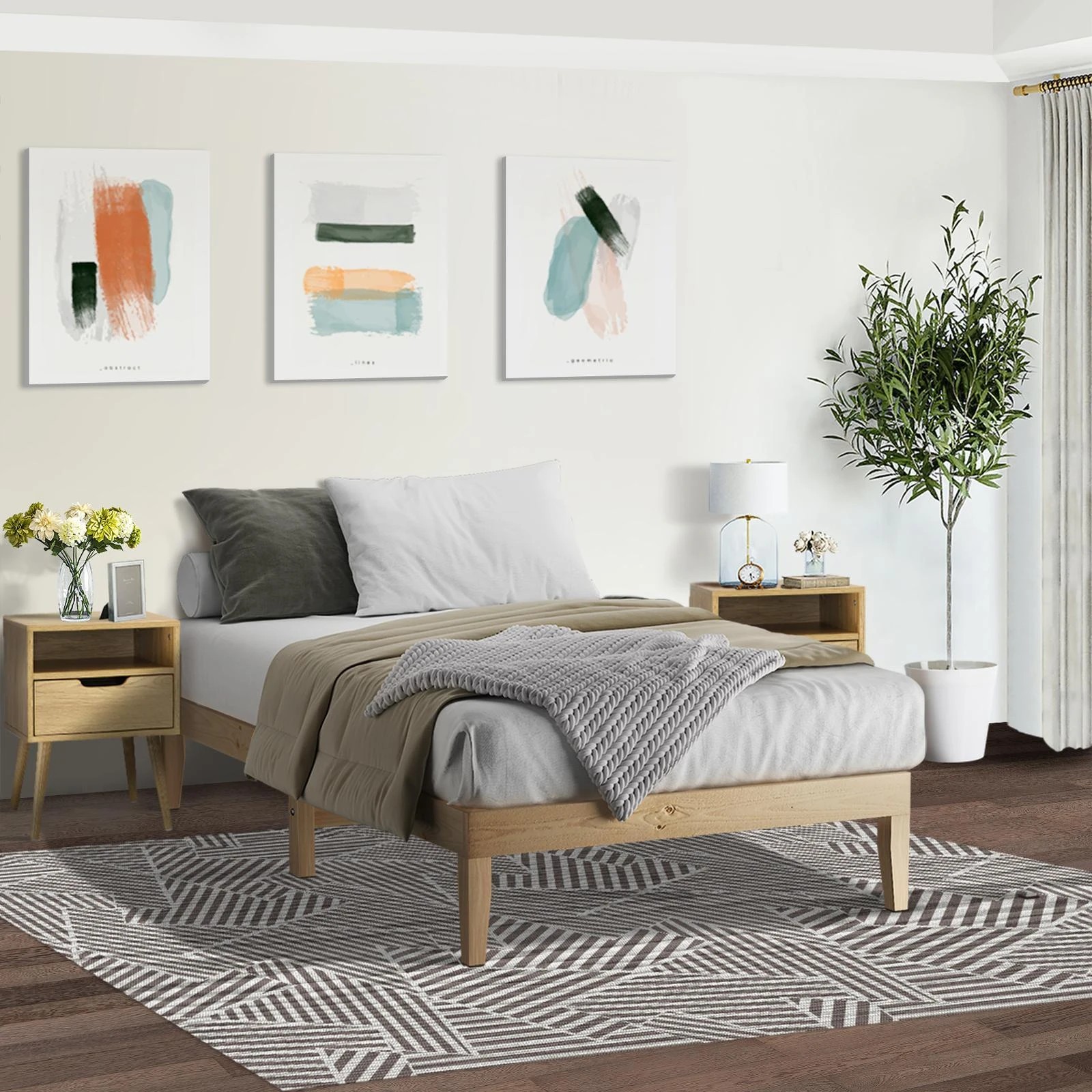 3 Oikiture Bed Frame Single Size Wooden Pine Timber Bedroom Furniture
 - Natural, 3 of 10