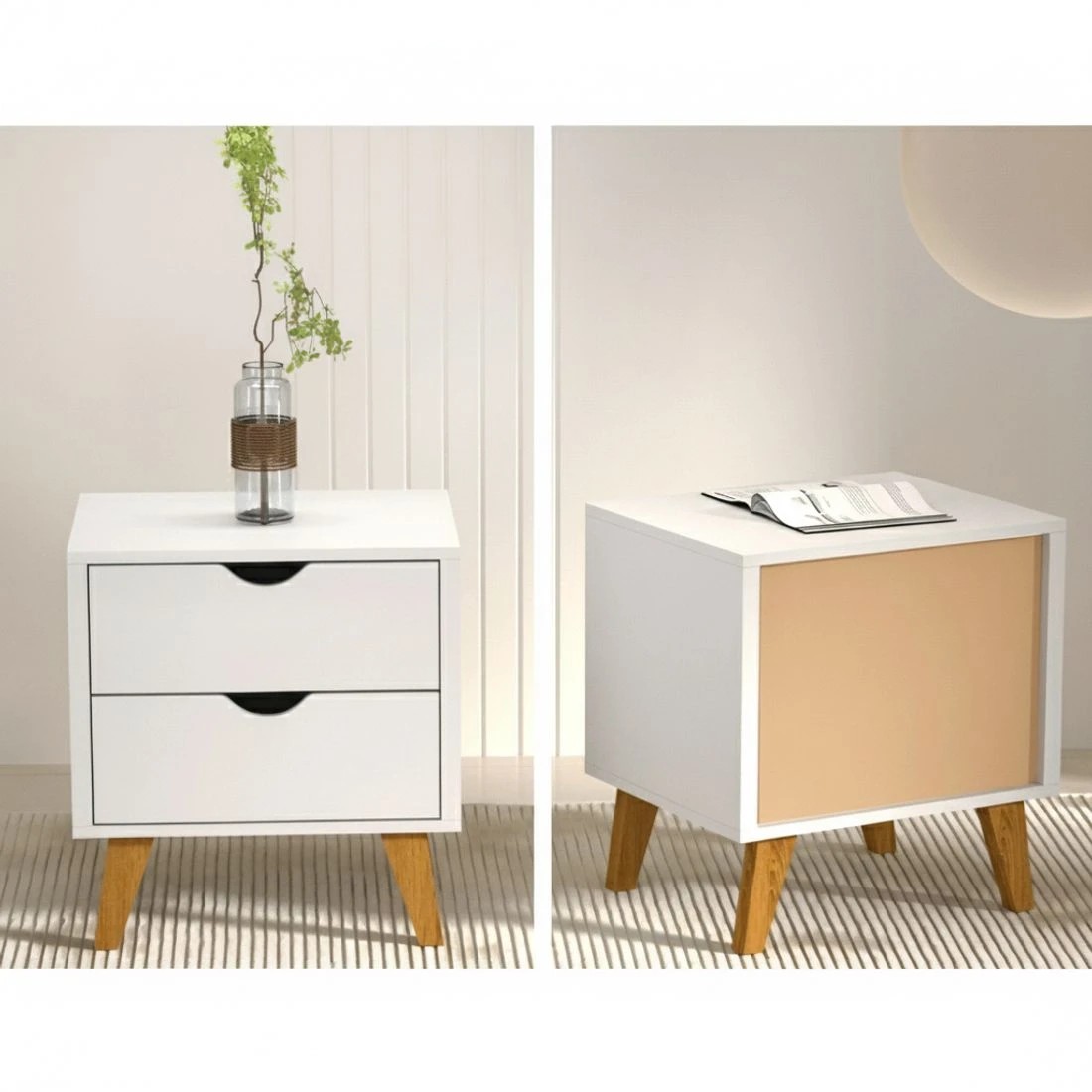 3 Artiss Bedside Table 2 Drawers - White, 3 of 6