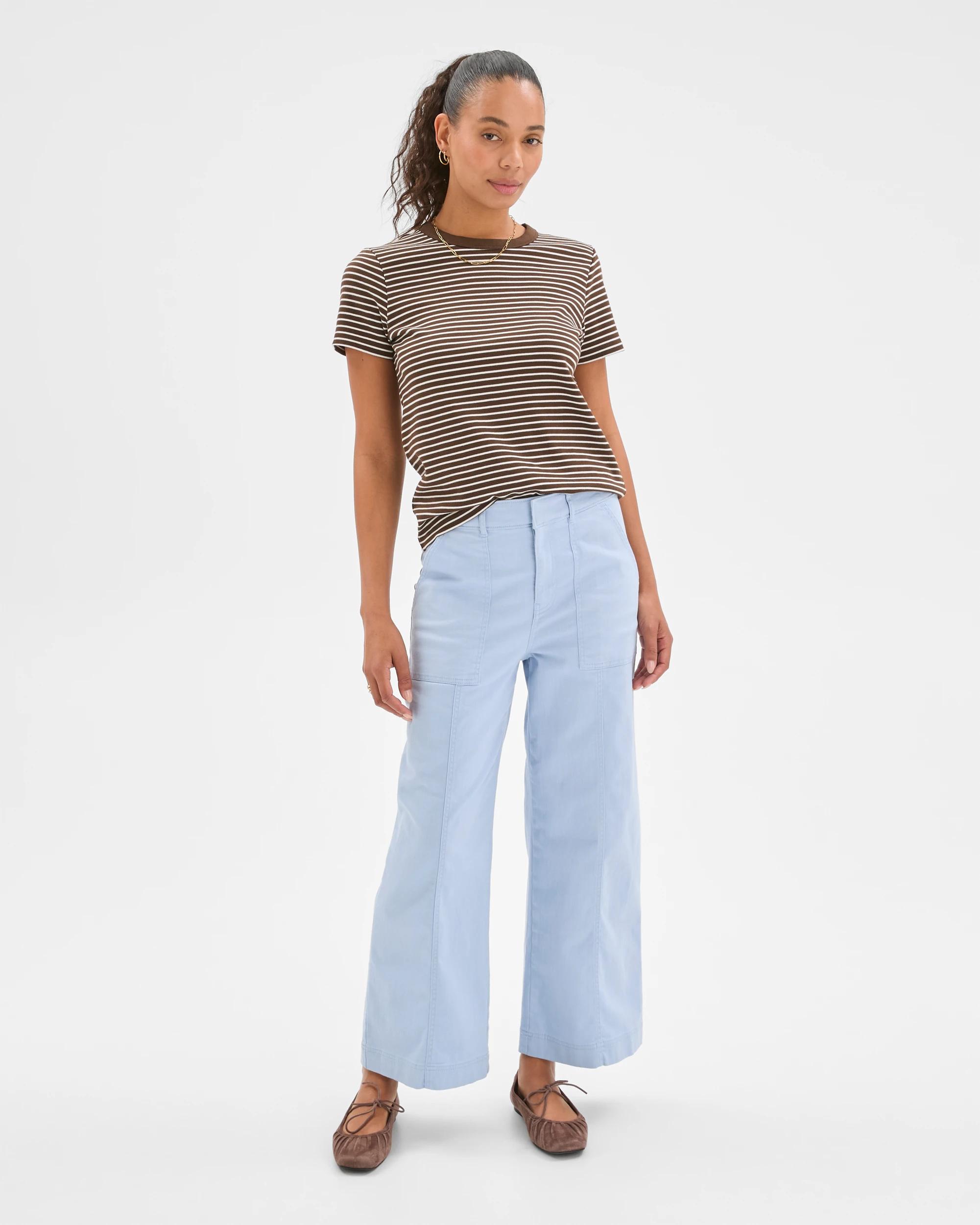 3 Target Woman Australian Cotton Blend Stretch Twill Wide Leg Pants SKY BLUE, 3 of 6