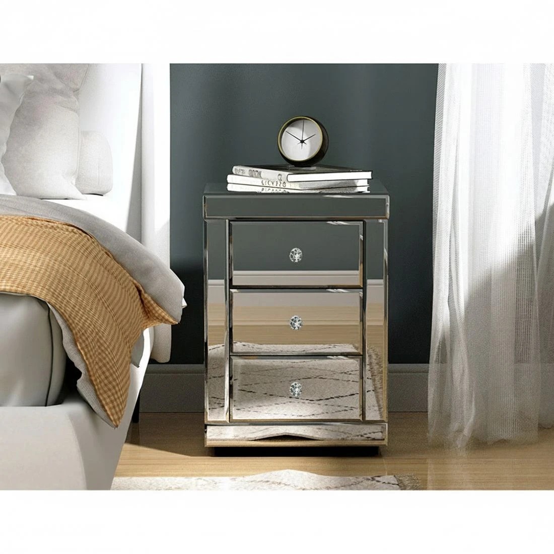 4 Artiss Set of 2 Bedside Table 3 Drawers Mirro Glass - Silver, 4 of 7