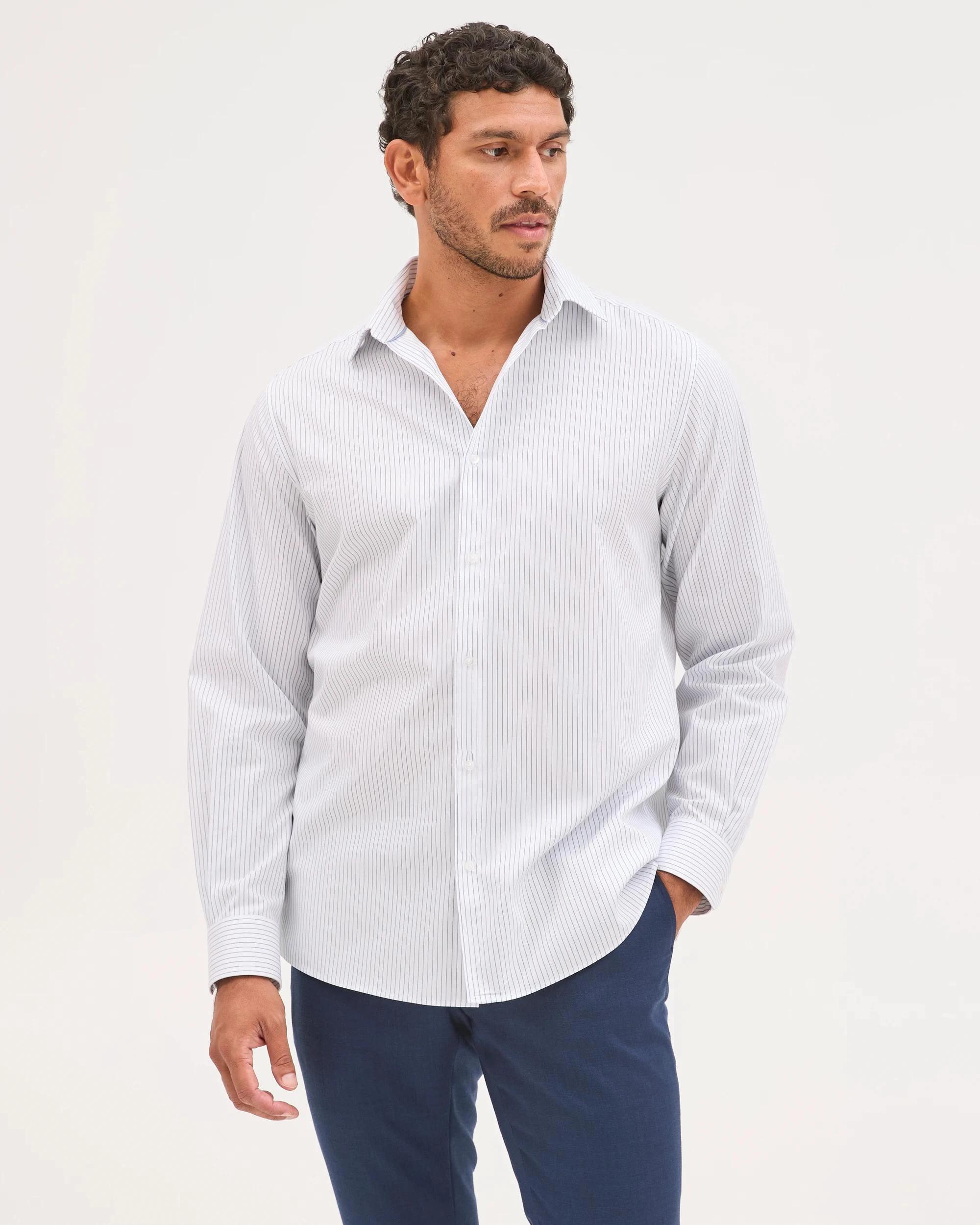 4 Preview Australian Cotton Sharp Pinstripe Business Shirt CHAMBRAY, 4 of 7