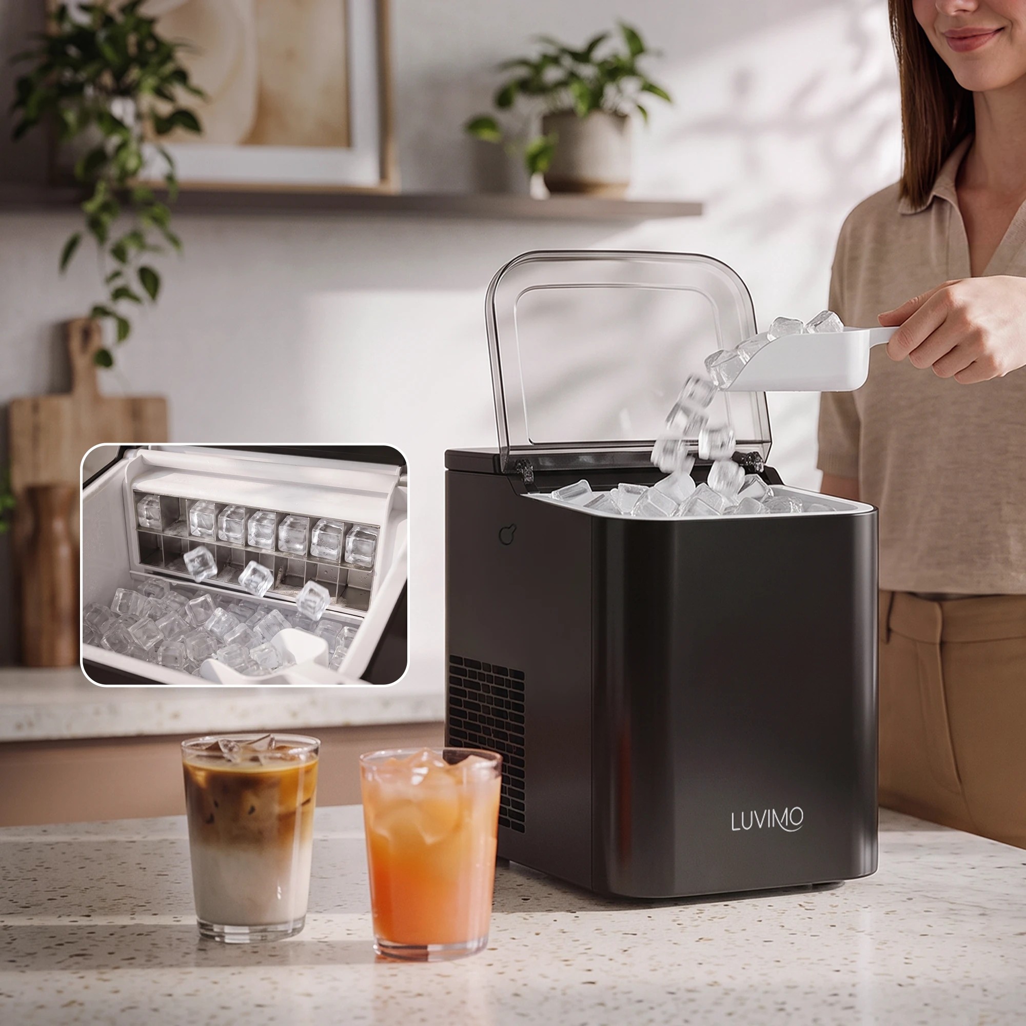 Luvimo Ice Maker Machine 15kg/24hr Double Open Cover Deep Clean - Green ...