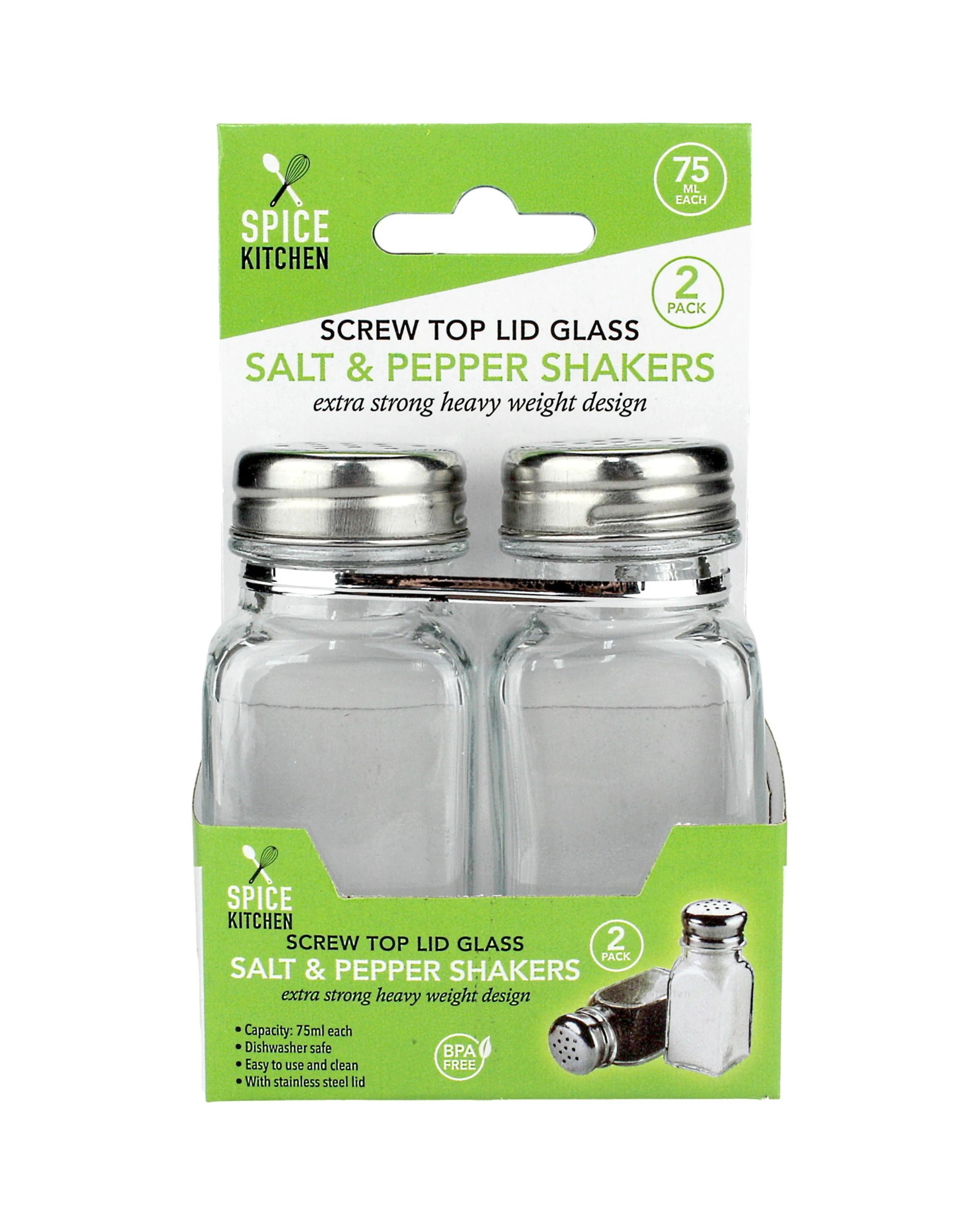 2 Spice Kitchen Screw Top Glass Salt and Pepper Shakers, 2 of 3