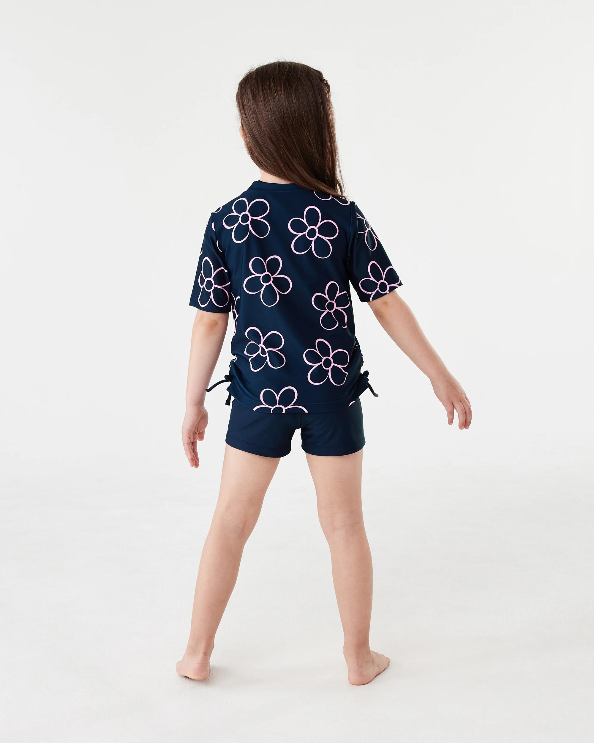 3 3 Piece Short Sleeve Swim Set NAVY OUTLINED DAISY, 3 of 9