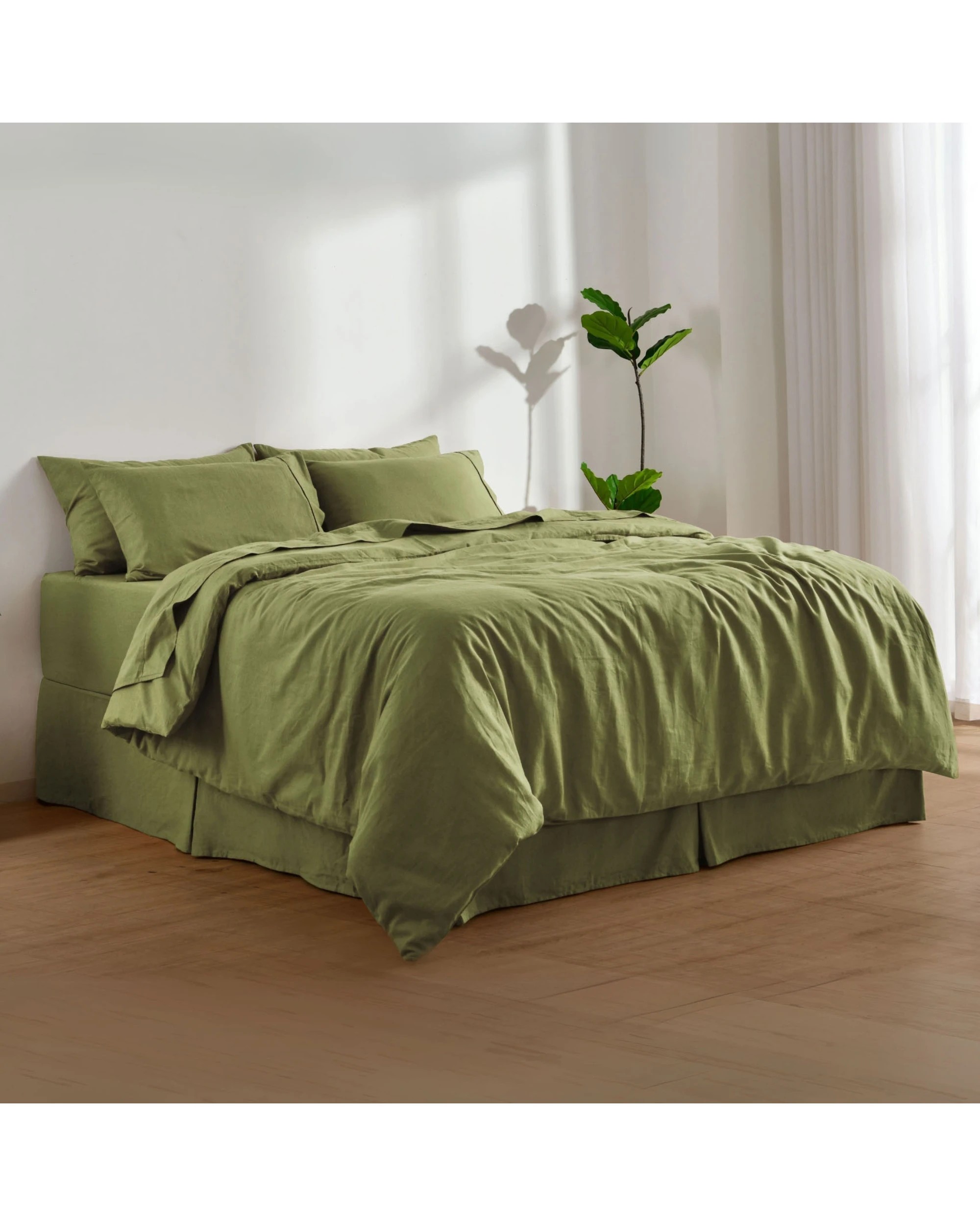 7 Dreamaker Linen Cotton Sheet Set - King Single Bed - Olive, 7 of 7