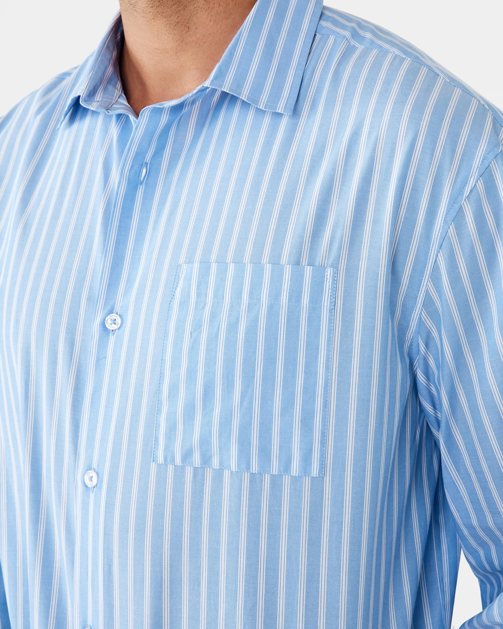 7 Long Sleeve Relaxed Poplin Shirt Blu Stripe, 7 of 10