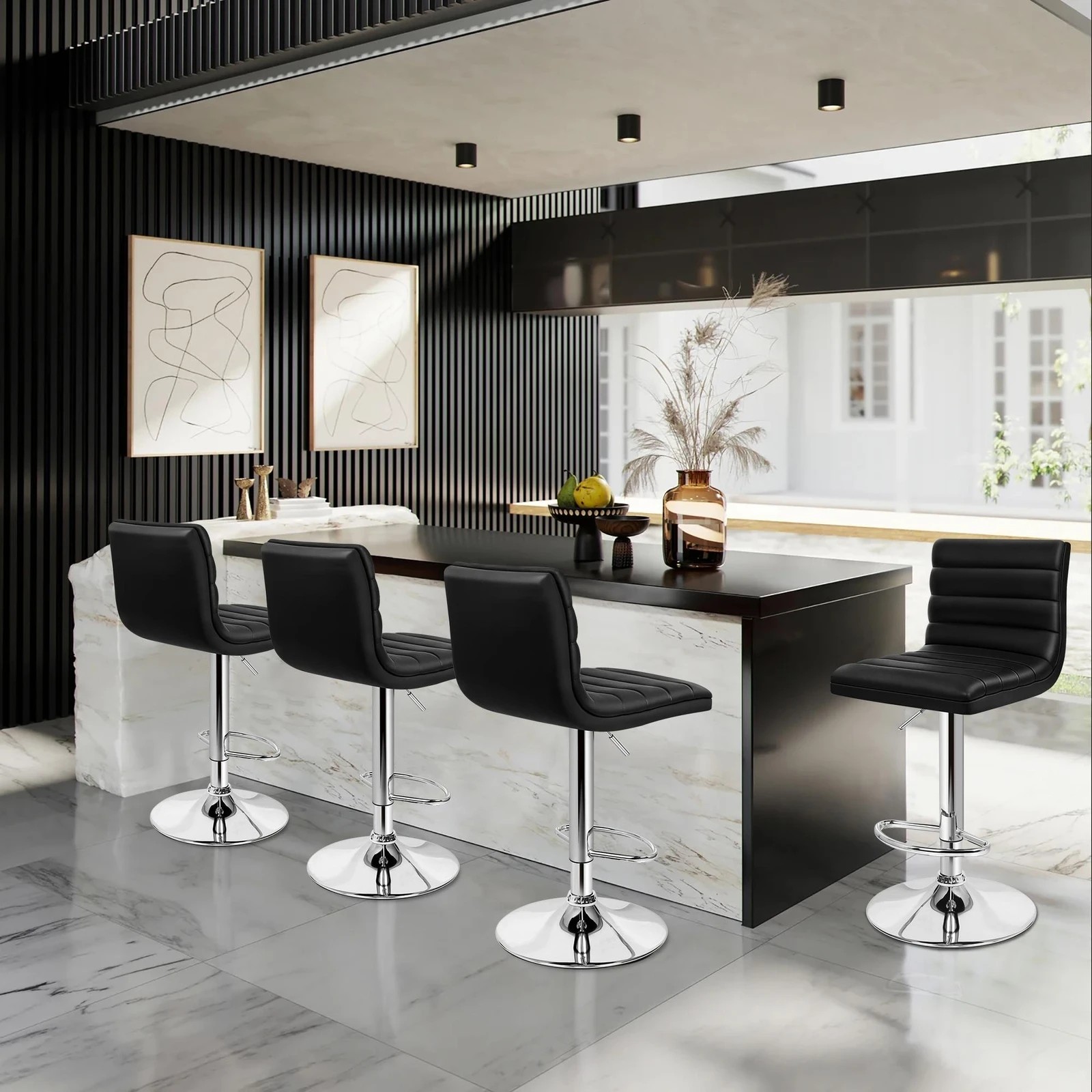 2 Alfordson 4x Bar Stools Ruel Kitchen Swivel Chair Leather Gas Lift - Black, 2 of 7