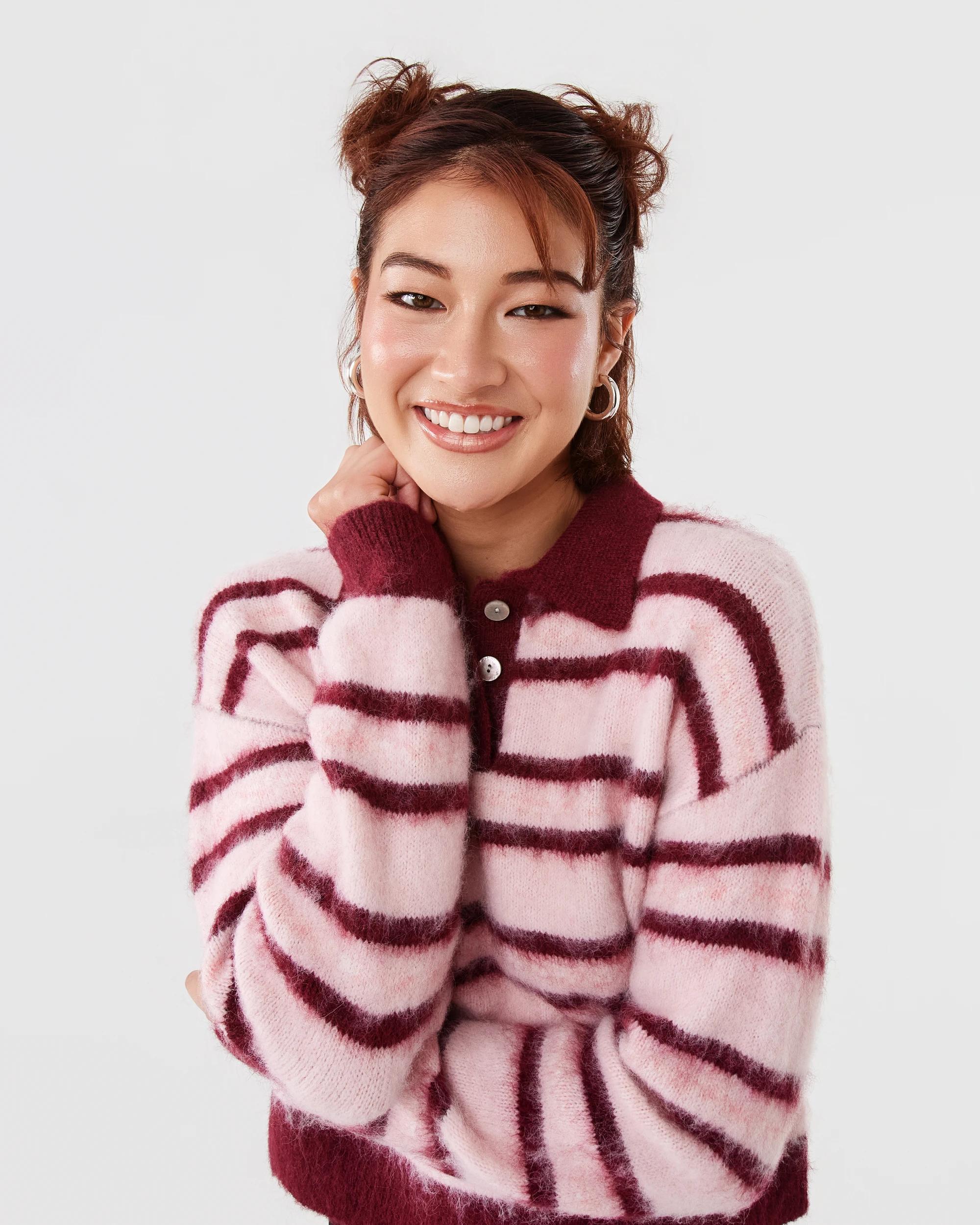 5 Long Sleeve Fluffy Polo Jumper Pnk Stripe, 5 of 8
