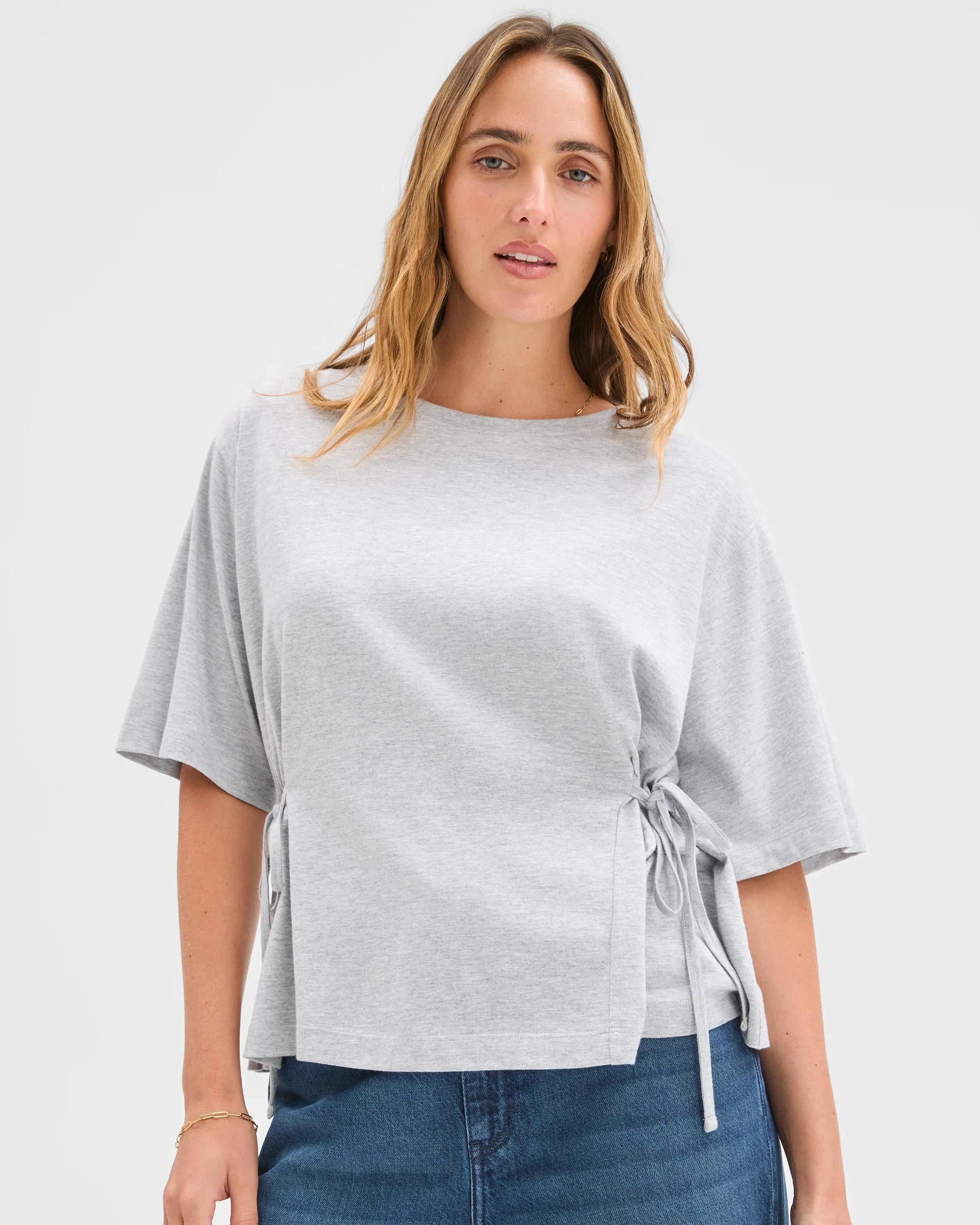 2 Target Woman Short Sleeve Tie Waist T-Shirt GREY MARLE, 2 of 6