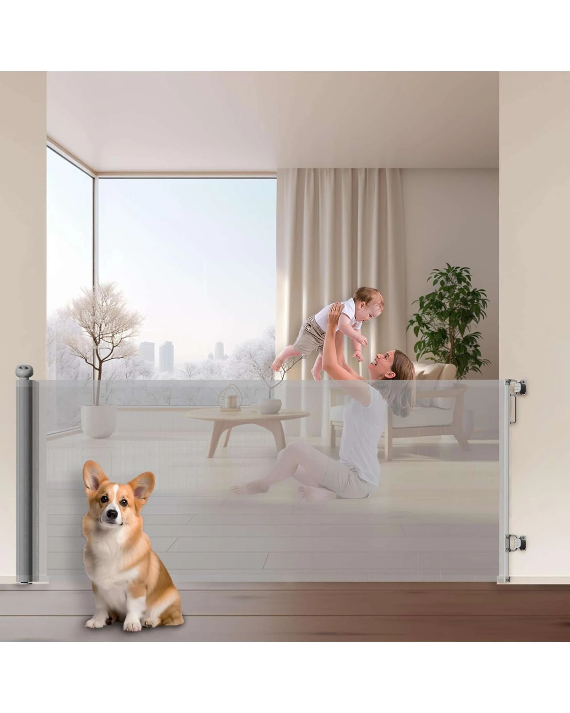 2 Advwin 3M Retractable Pet Gate Dog Cat Safety Gate, 2 of 6