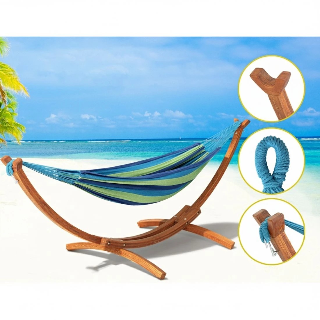 3 Gardeon Hammock Bed Outdoor Camping Timber Hammock Wooden Stand - Multi, 3 of 5