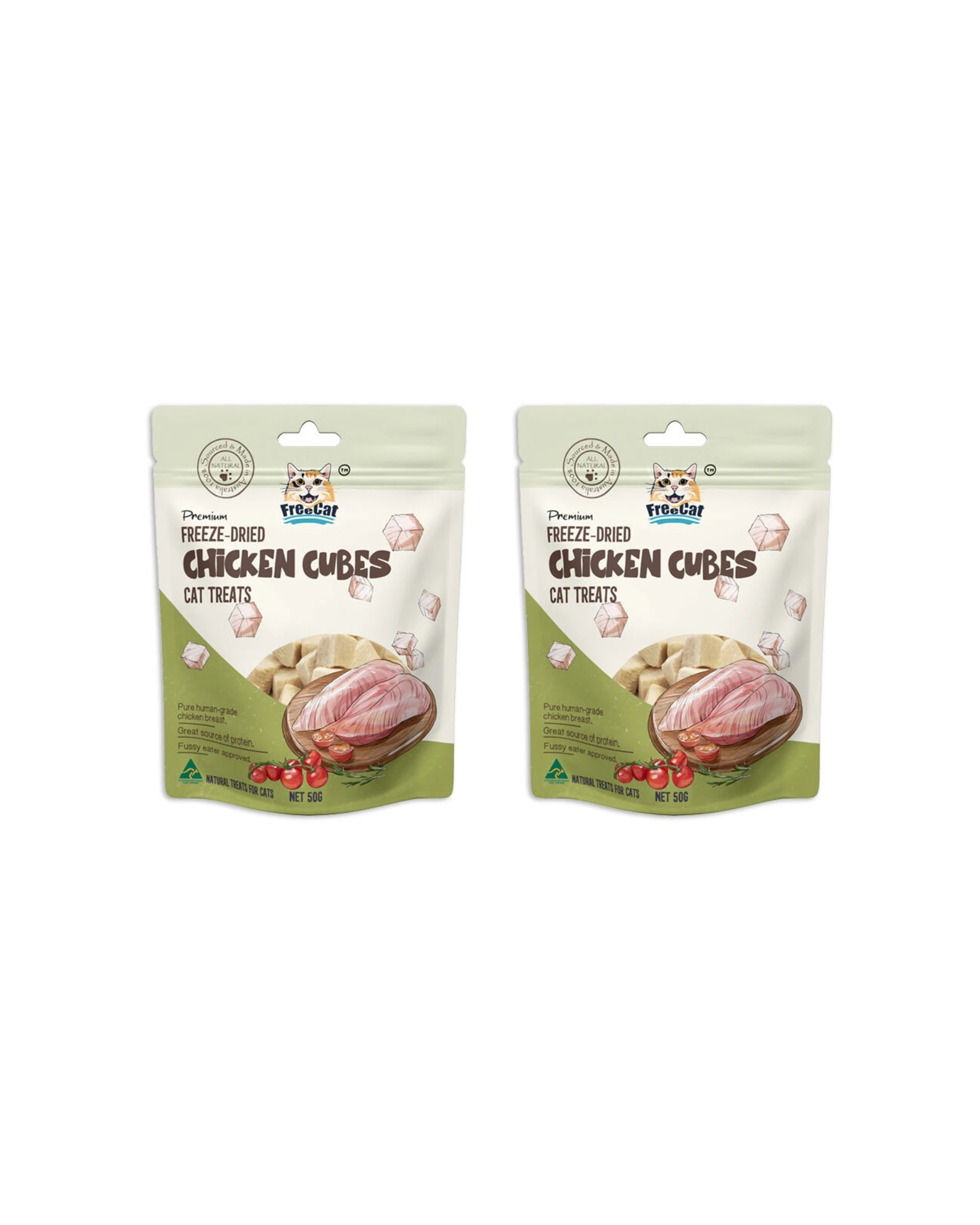 1 FCT Premium Freeze Dried Low Fat Chicken Cubes Cat Food Treats 2 Pack 50g - Plain, 1 of 1