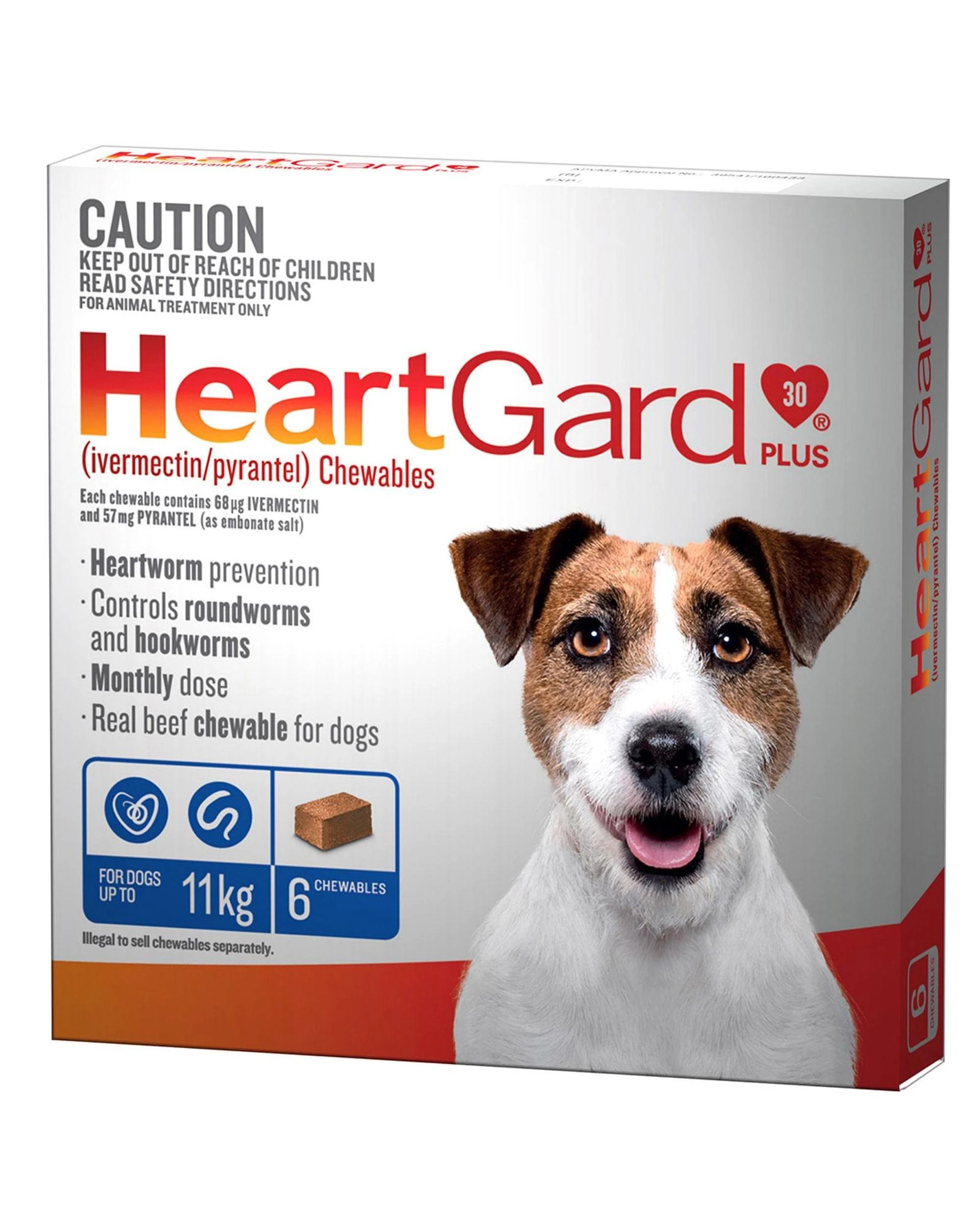 1 Heartgard Plus 0-11kg Dogs Wormer Treatment & Control Blue 6 Chews, 1 of 2