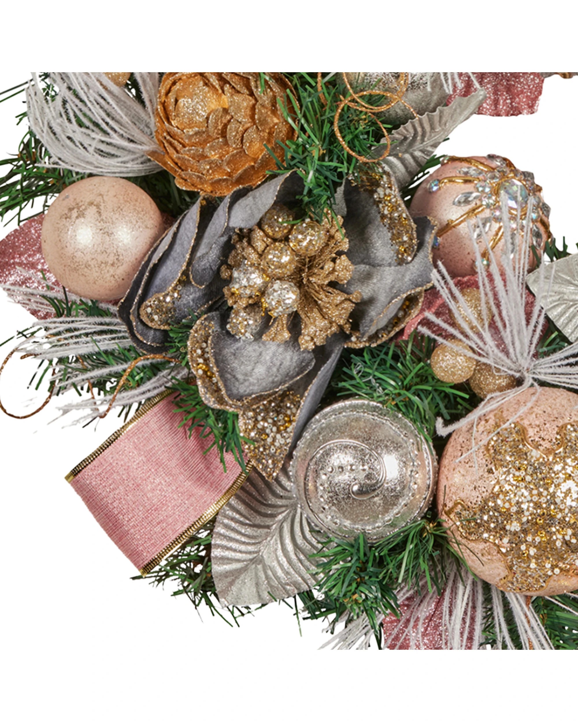 2 Christabelle 56cm Christmas Wreath Lush Pink Front Door Decoration Jewelled Baubles Flowers Pine Cones Ribbons, 2 of 8