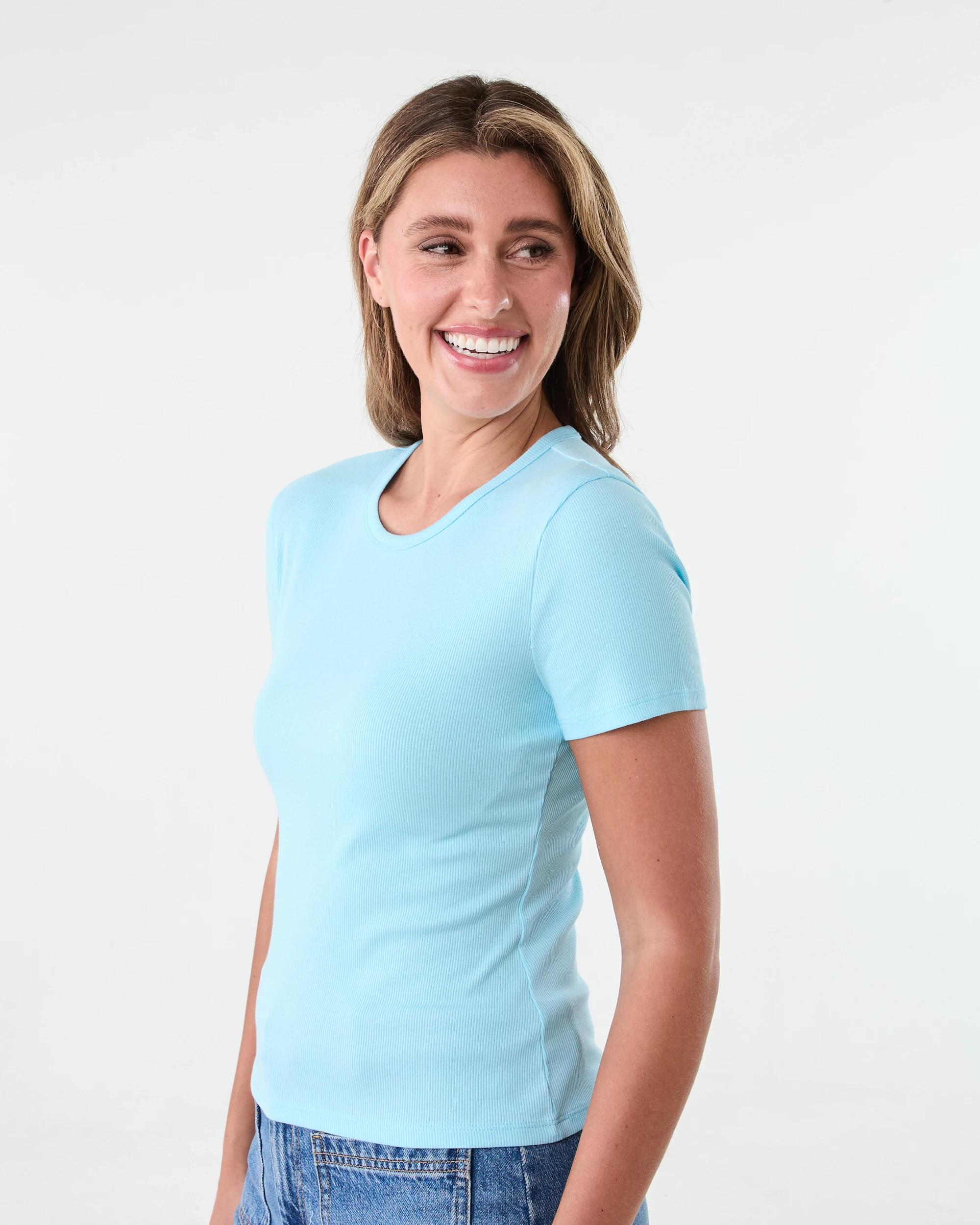 2 Short Sleeve Rib Crew Neck T-shirt Clear Aqua, 2 of 6