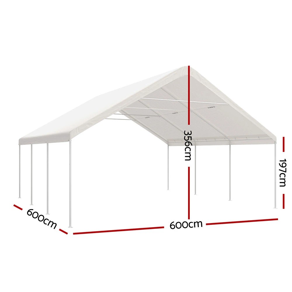2 Instahut Carports 6x6m Carport Kits Steel Shelter Gazebo Canopy Garage Portable - White, 2 of 6