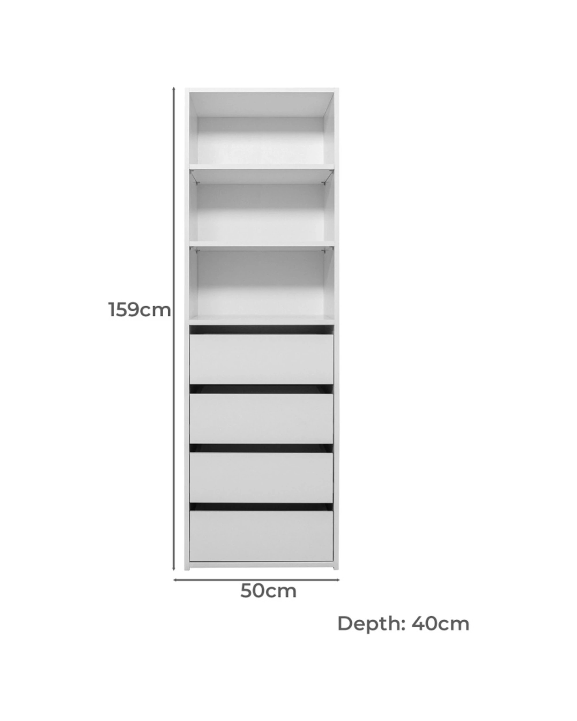 3 European Cabinetry Geneva Built In Wardrobe 4 Drawer 3 Shelf Module Classic - White, 3 of 4