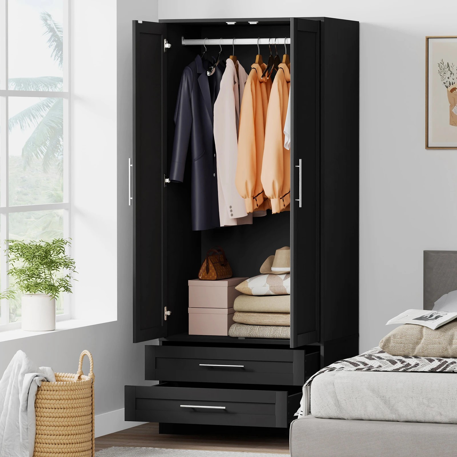 4 Alfordson Wardrobe Clothes Storage Cabinet Organizer Drawer Hanging Rod - Black, 4 of 10