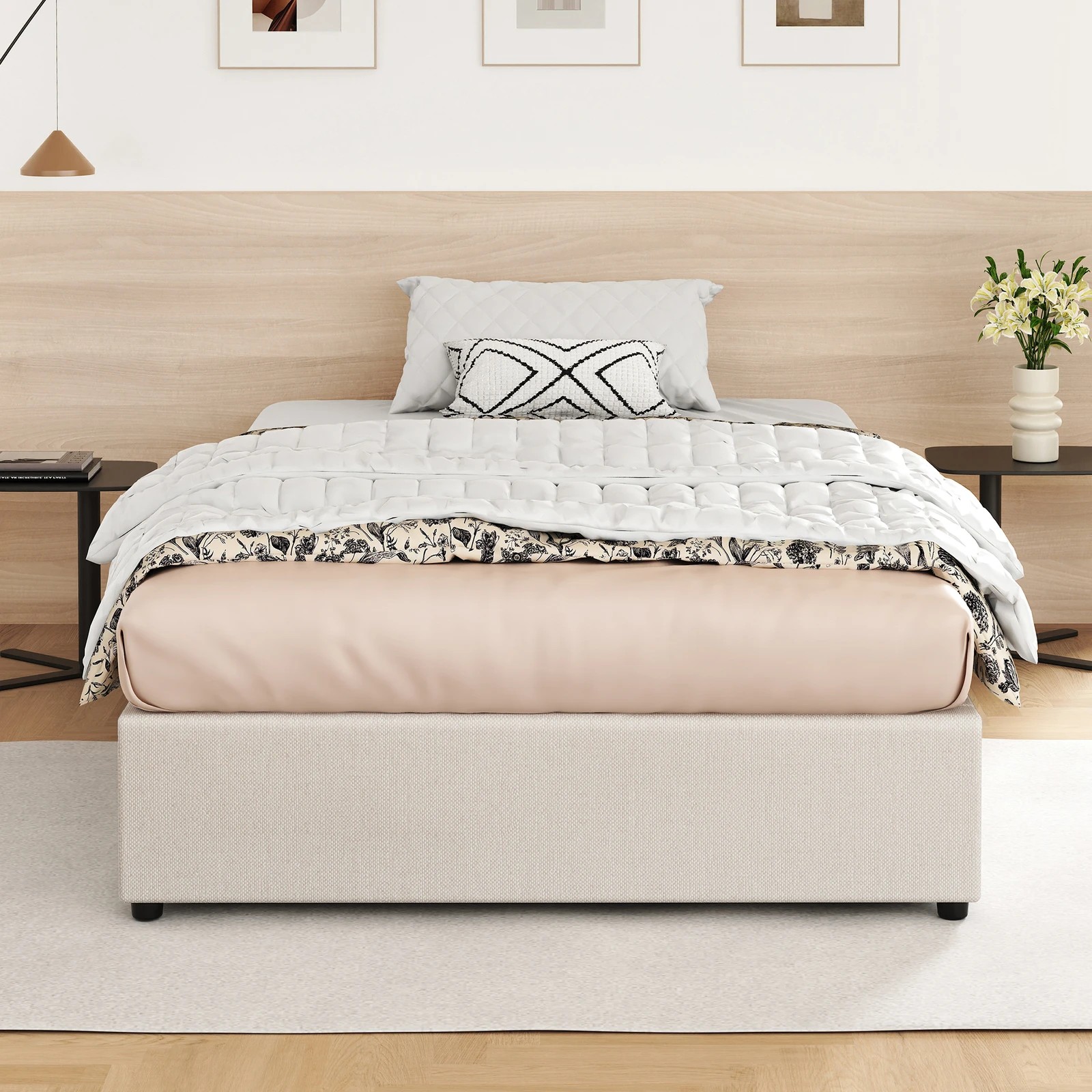 4 Alfordson Bed Frame Single Size Gas Lift Storage Mattress Base Barlow - Beige, 4 of 10