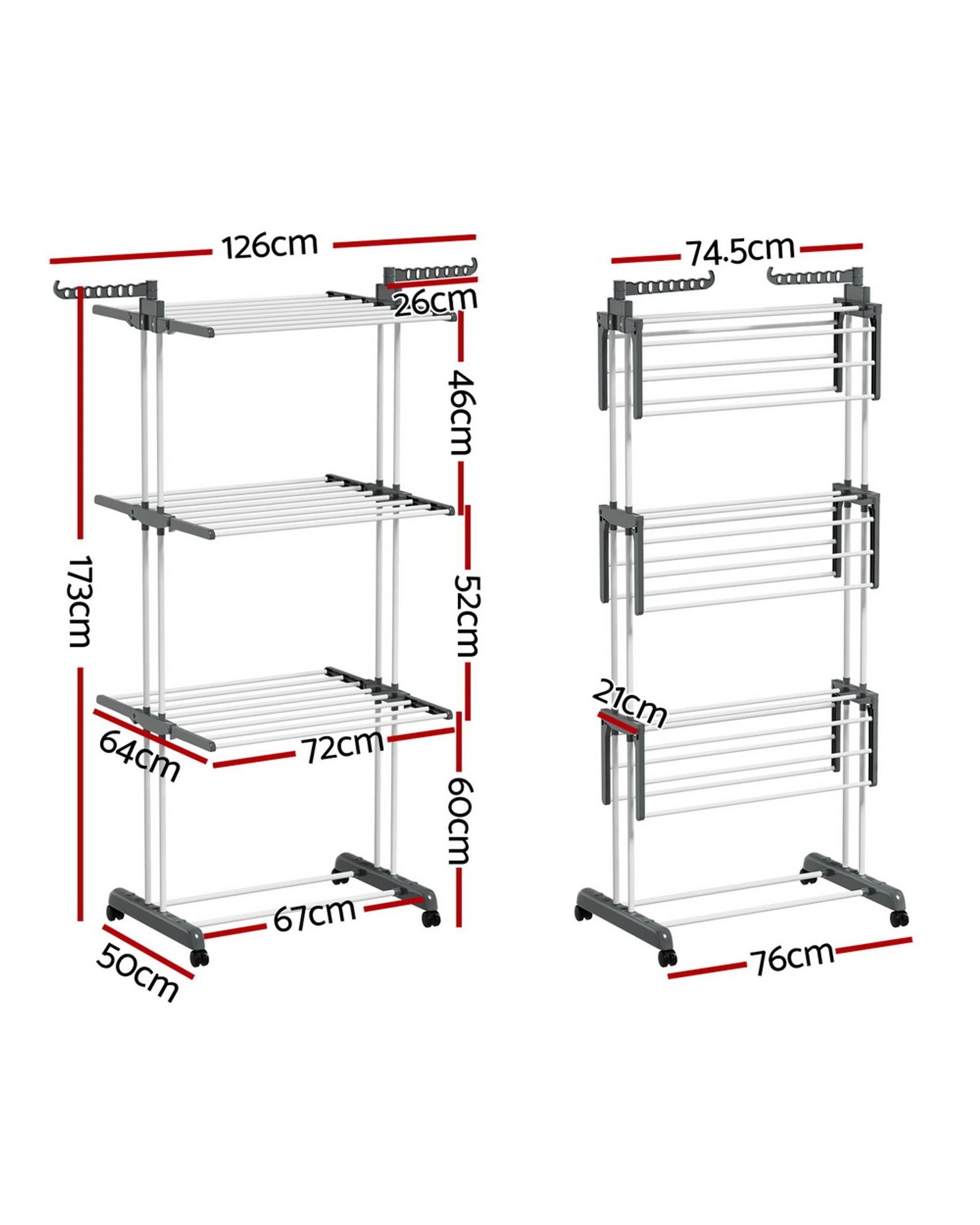 3 Artiss Clothes Drying Rack 173cm Coat Airer Hanger Foldable
 - Grey, 3 of 3