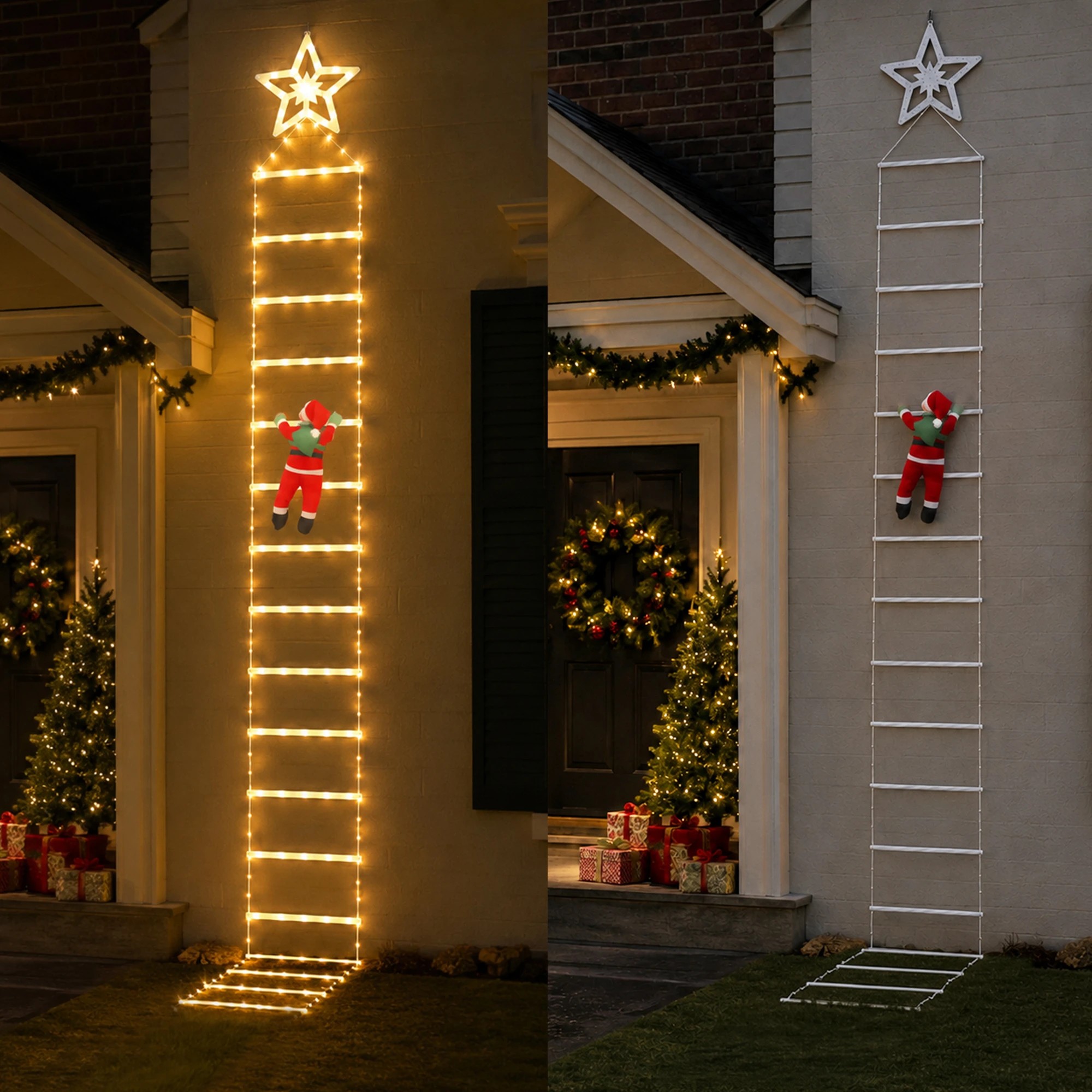 5 Jingle Jollys Christmas Ladder Lights Santa 3.4m 328LED Hanging Decor Warm - Gold, 5 of 8