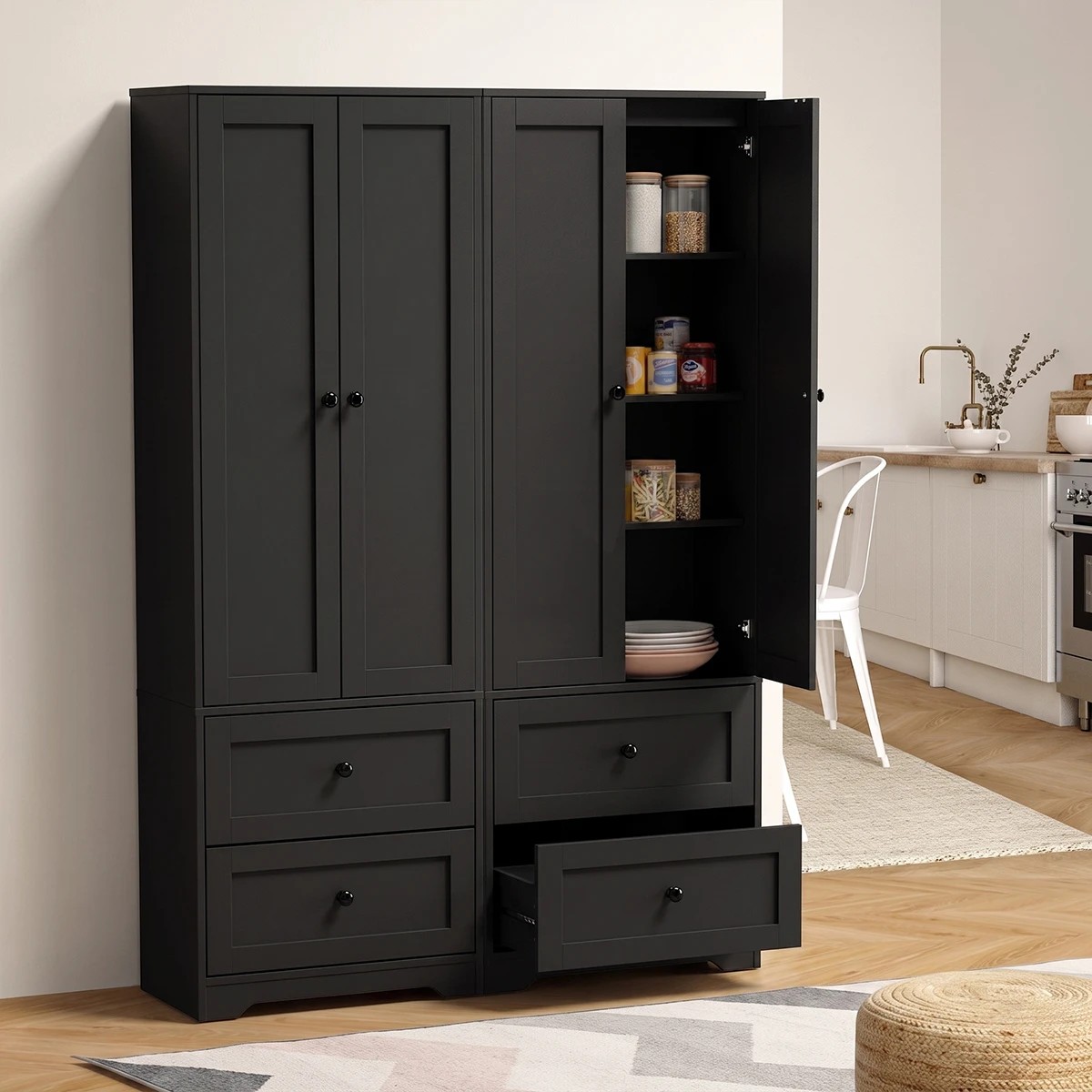 4 Oikiture 2 Door Cupboard Storage Cabinet Kitchen Buffet Sideboard - Black, 4 of 8